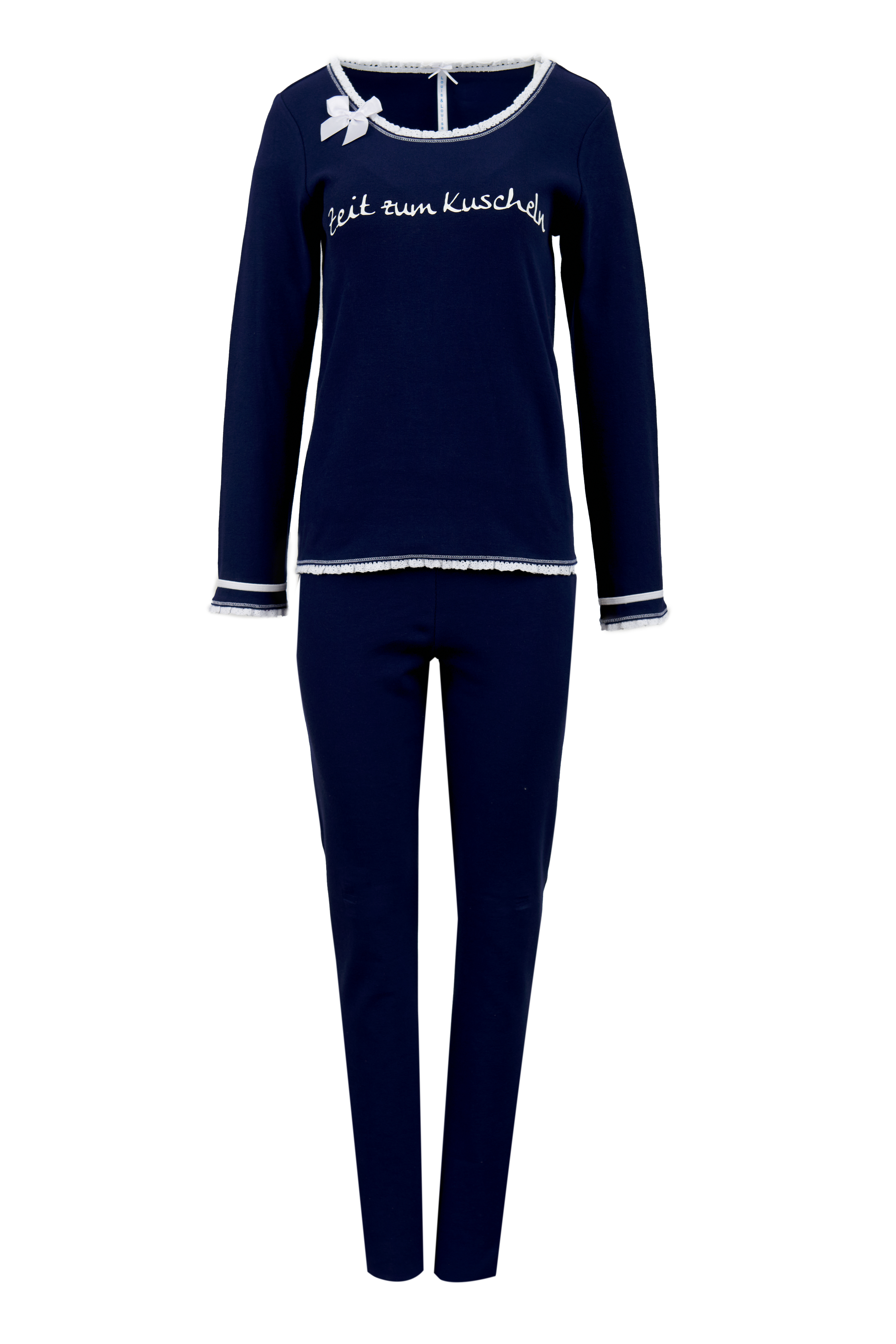 Pyjama Damen Rippe "Zeit zum Kuscheln", dunkelblau