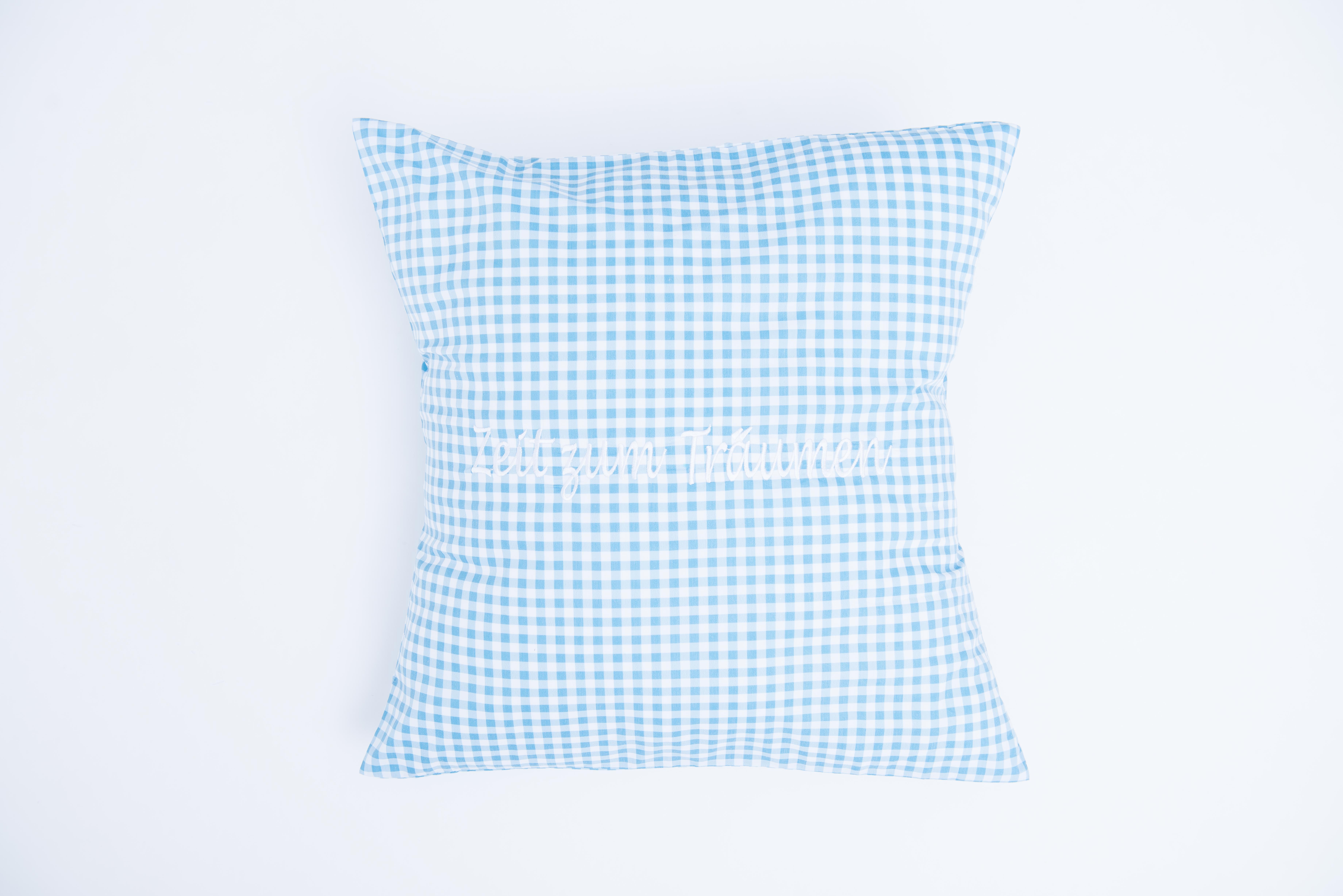 Kissenhülle "Zeit zum Träumen", blau Vichy