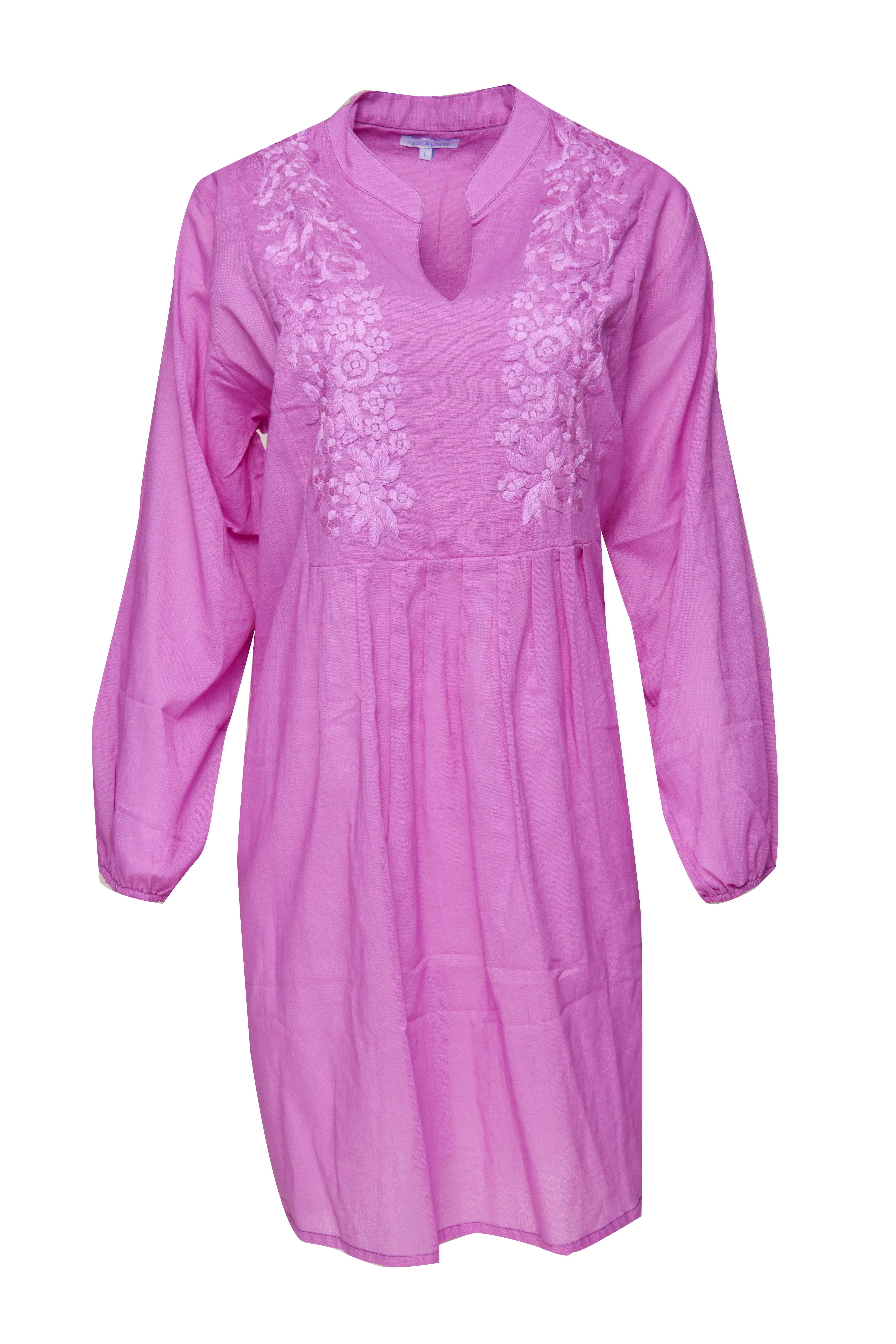 Tunika handbestickt V-Schnitt, Damen, orchid