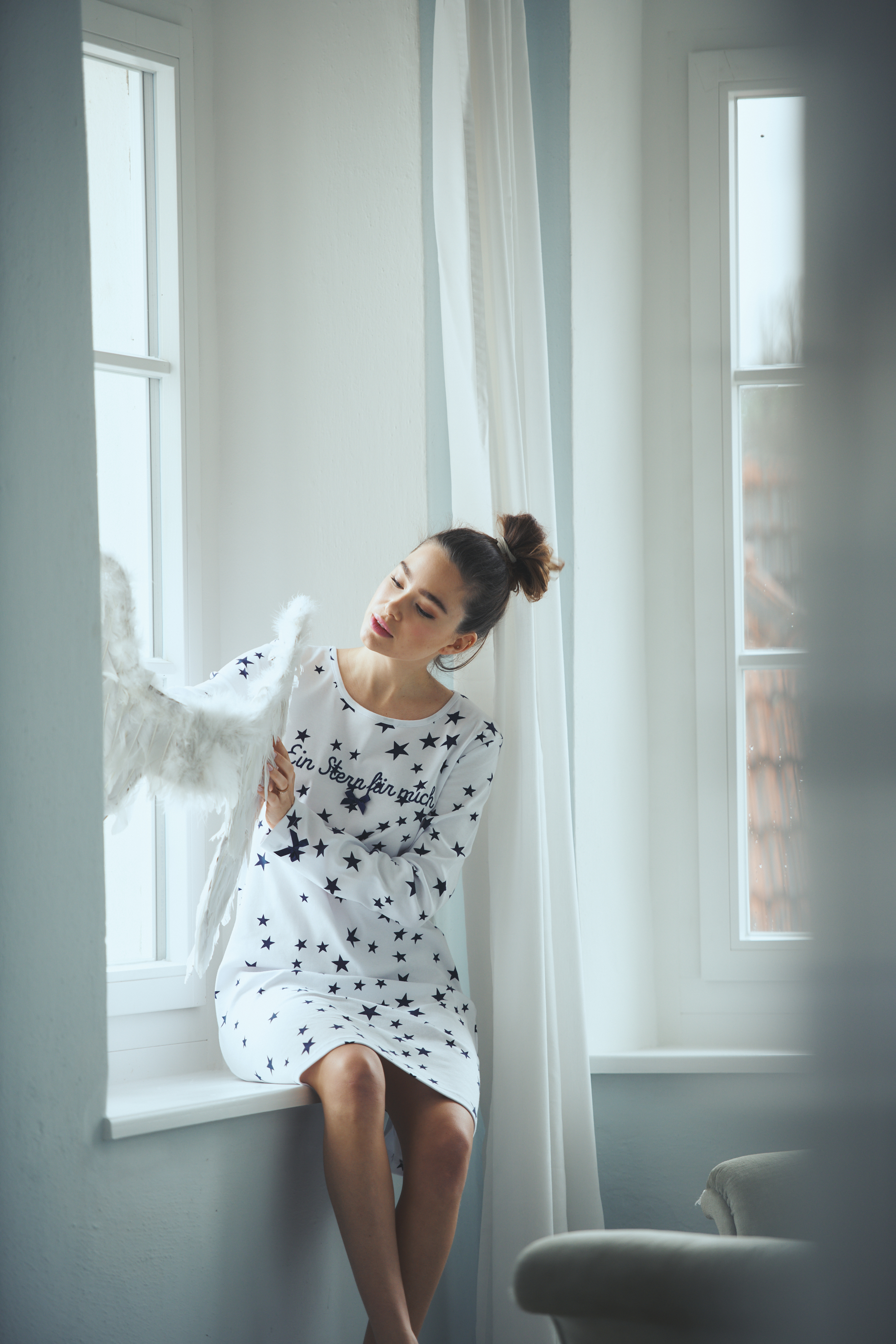 Nachthemd Damen Basic "Ein Stern für mich", weiß allover