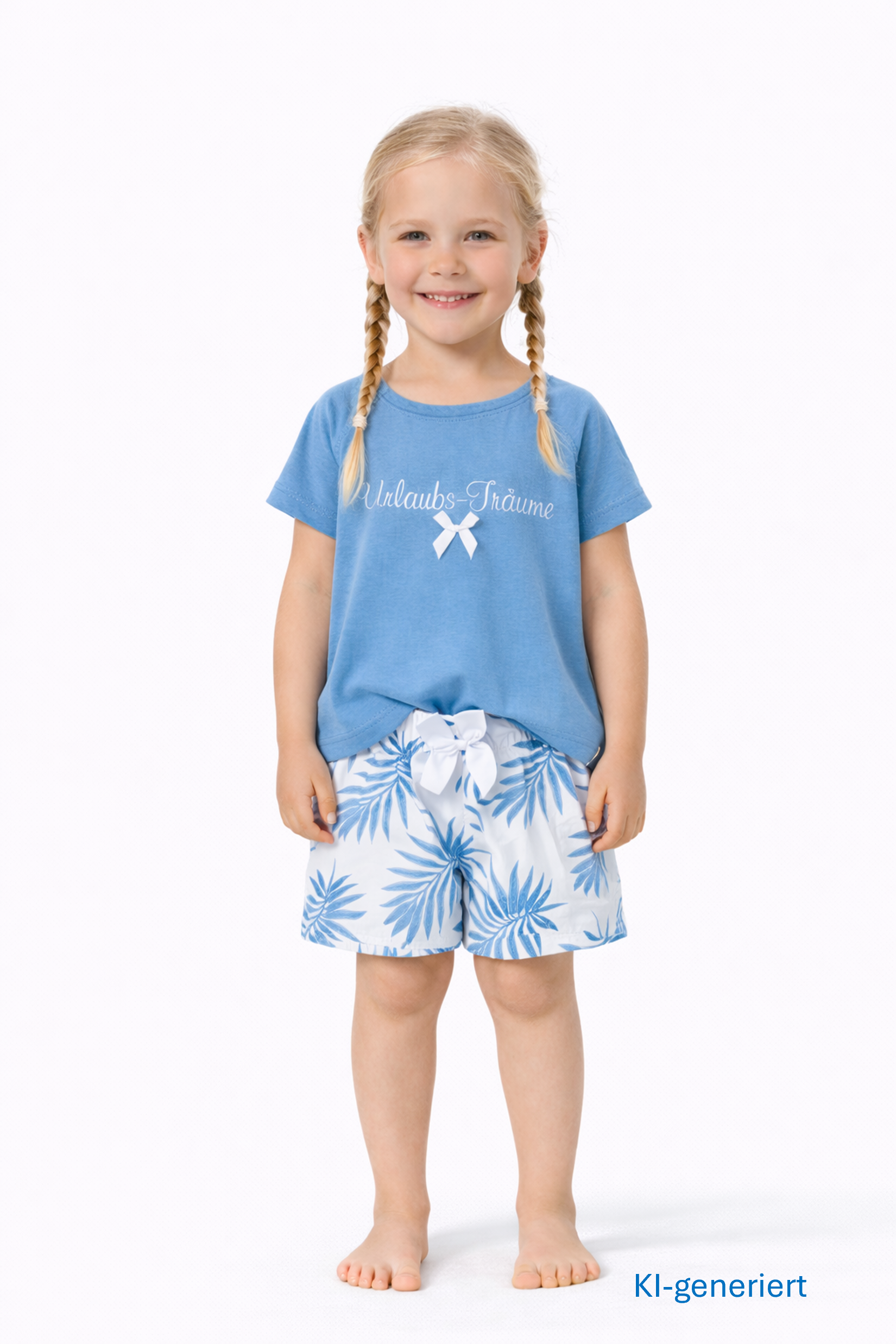 Short Set Kinder "Urlaubsträume"  blau / Blätter allover