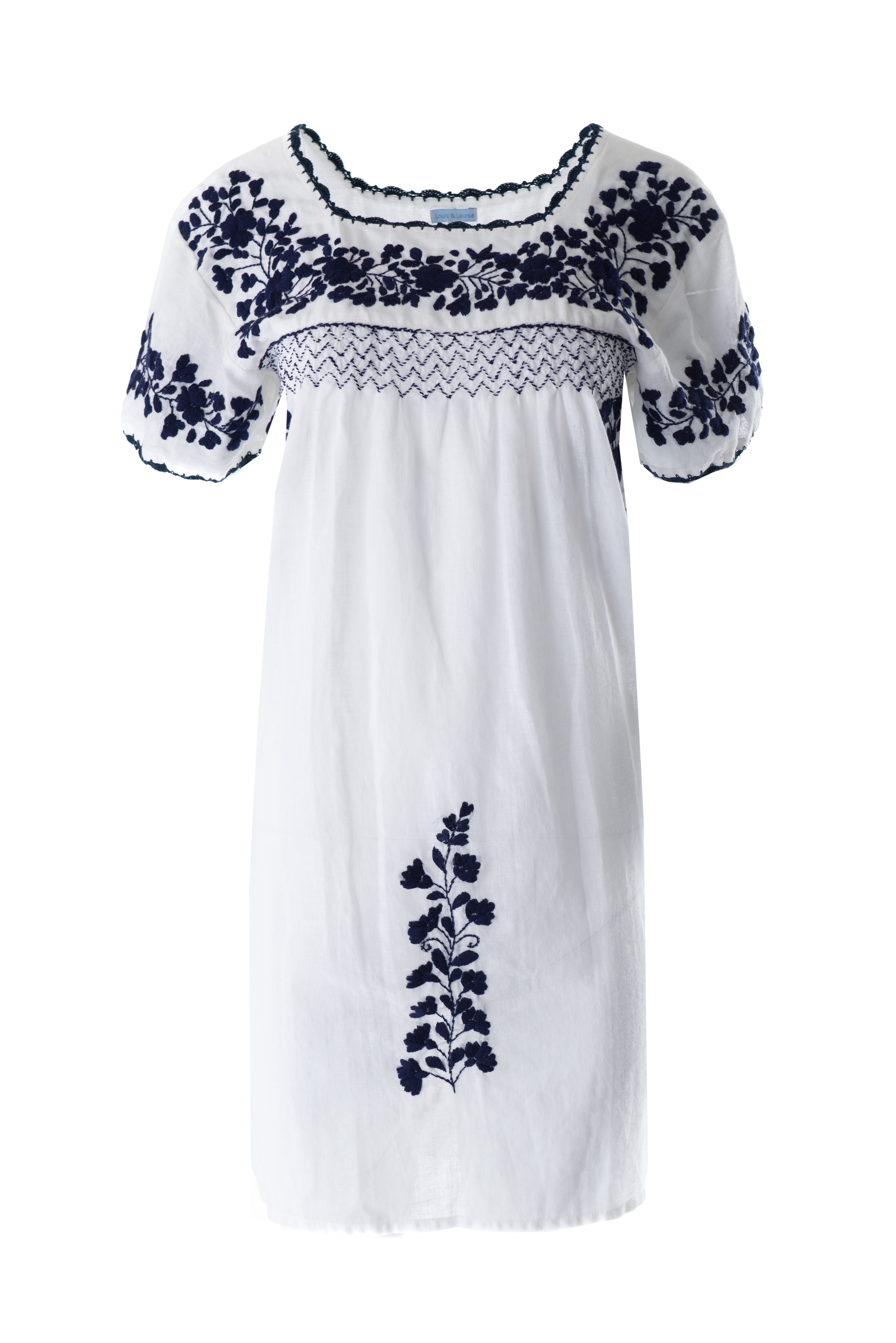 DSC_8639 Tunika handbestickt, Damen, weiß/blau