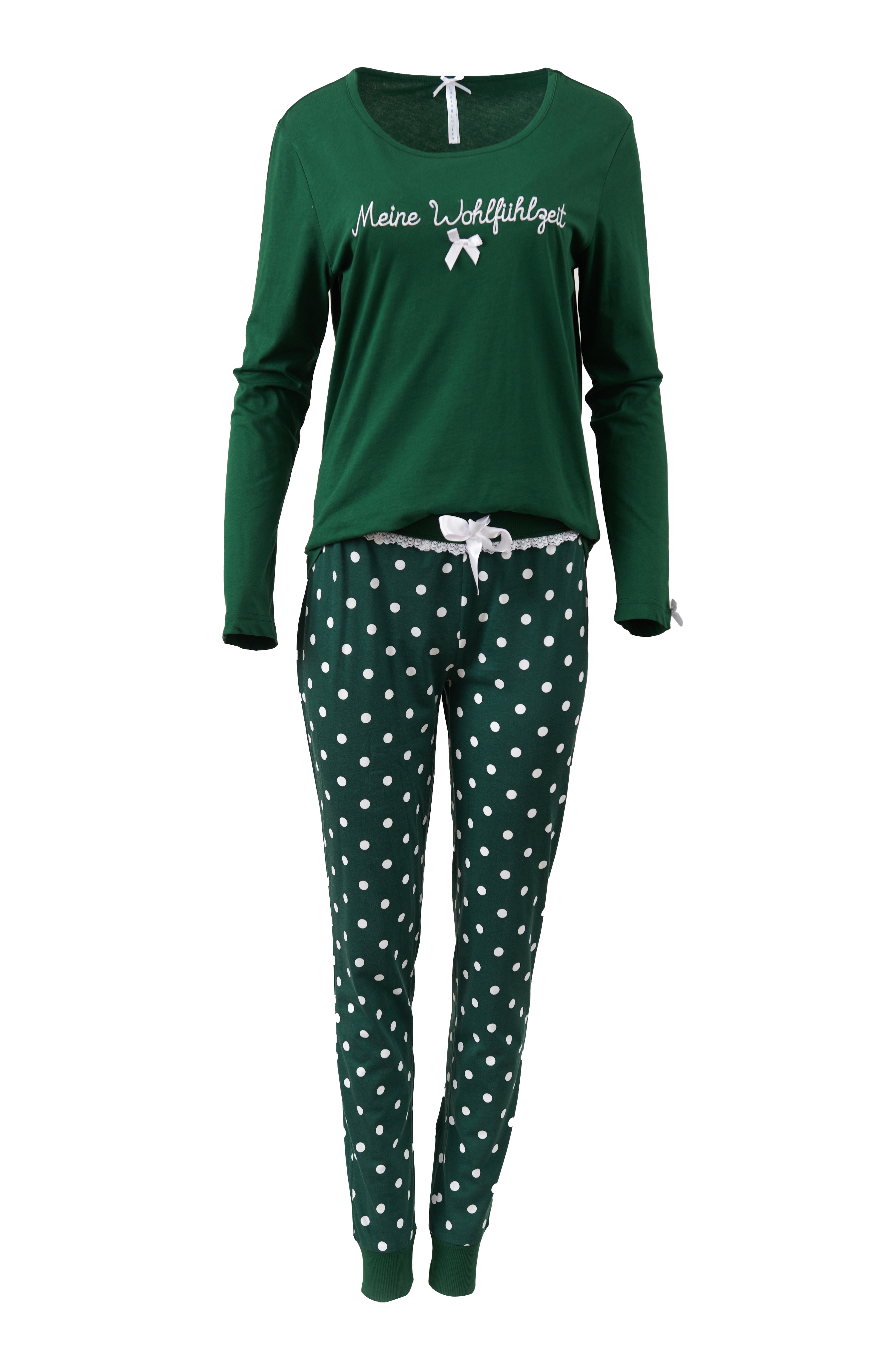 Pyjama Damen Bündchen "Meine Wohlfühlzeit", grün/grün allover