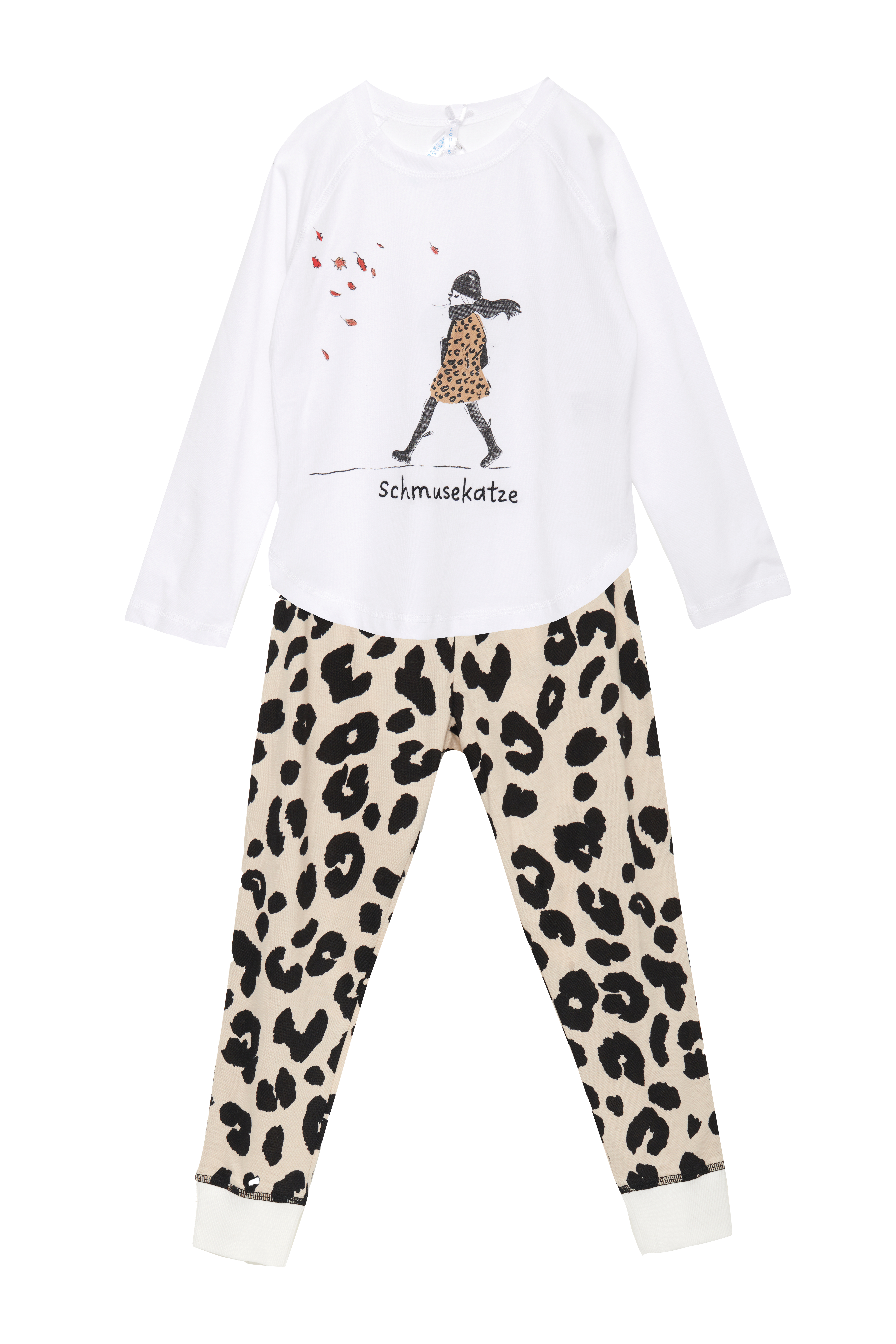 Pyjama Kinder Bündchen "Leo-Mädchen", weiß / allover