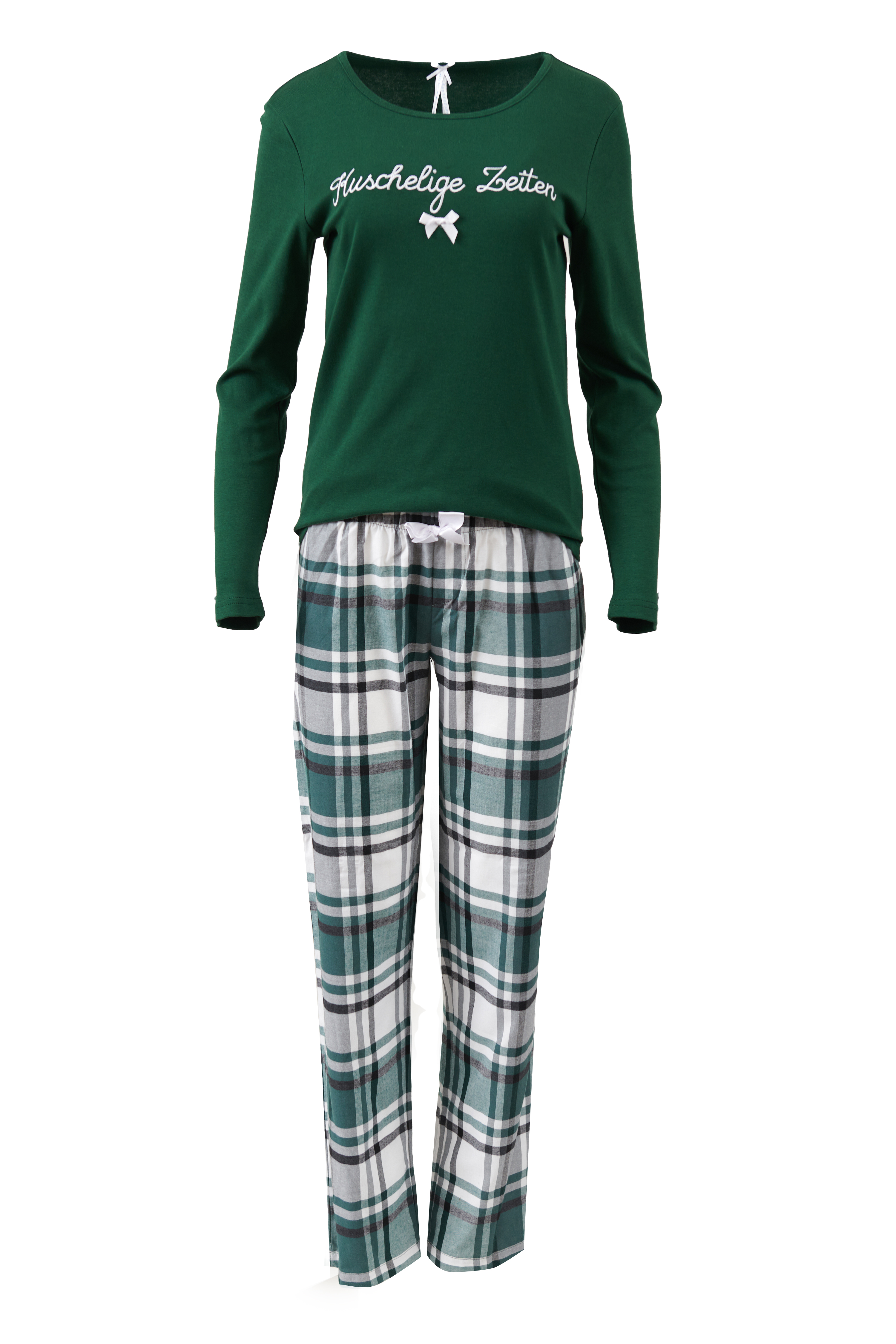 Pyjama Damen Basic "Kuschelige Zeiten", grün/ Flanell