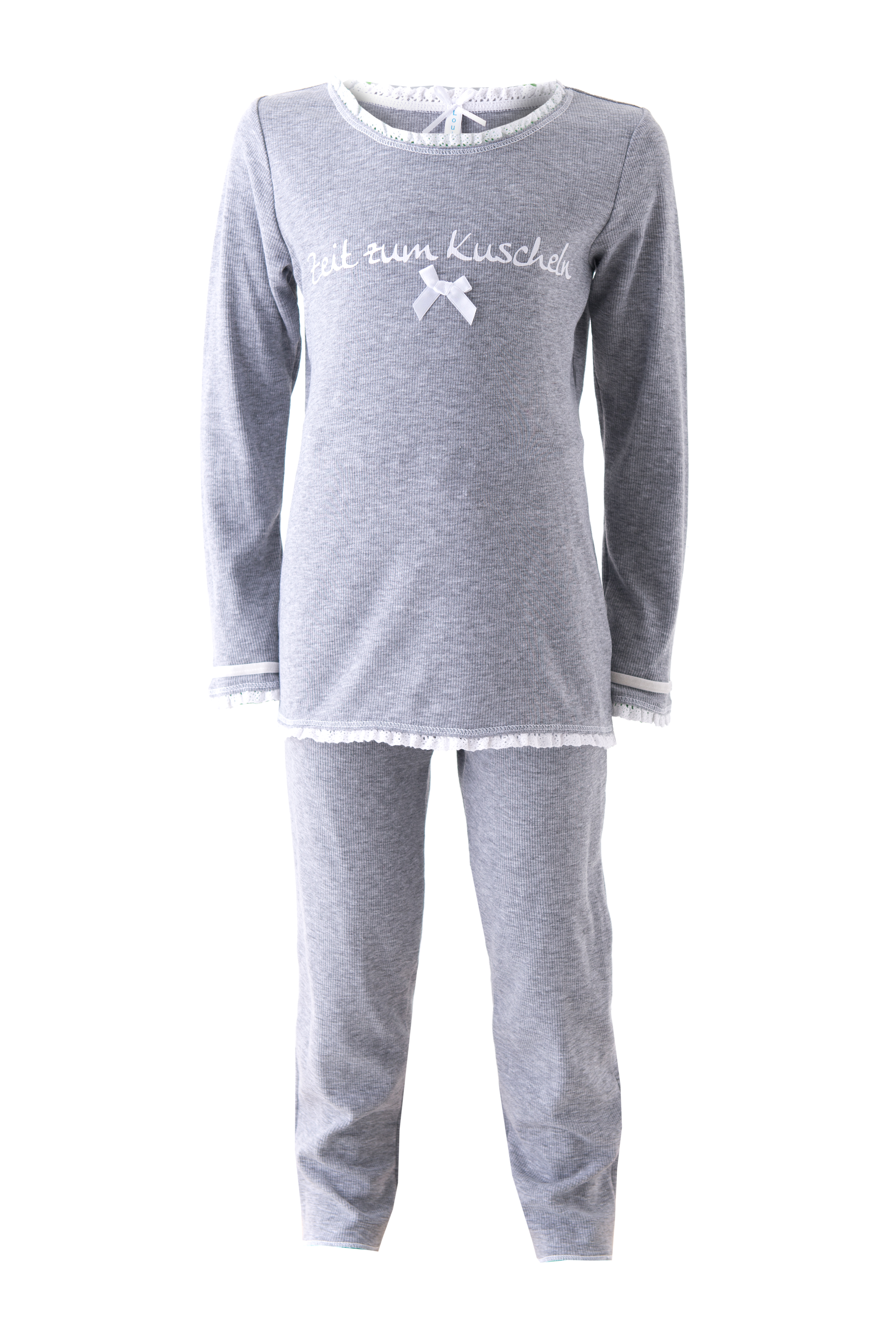 Pyjama Kinder Rippe "Zeit zum Kuscheln", grau