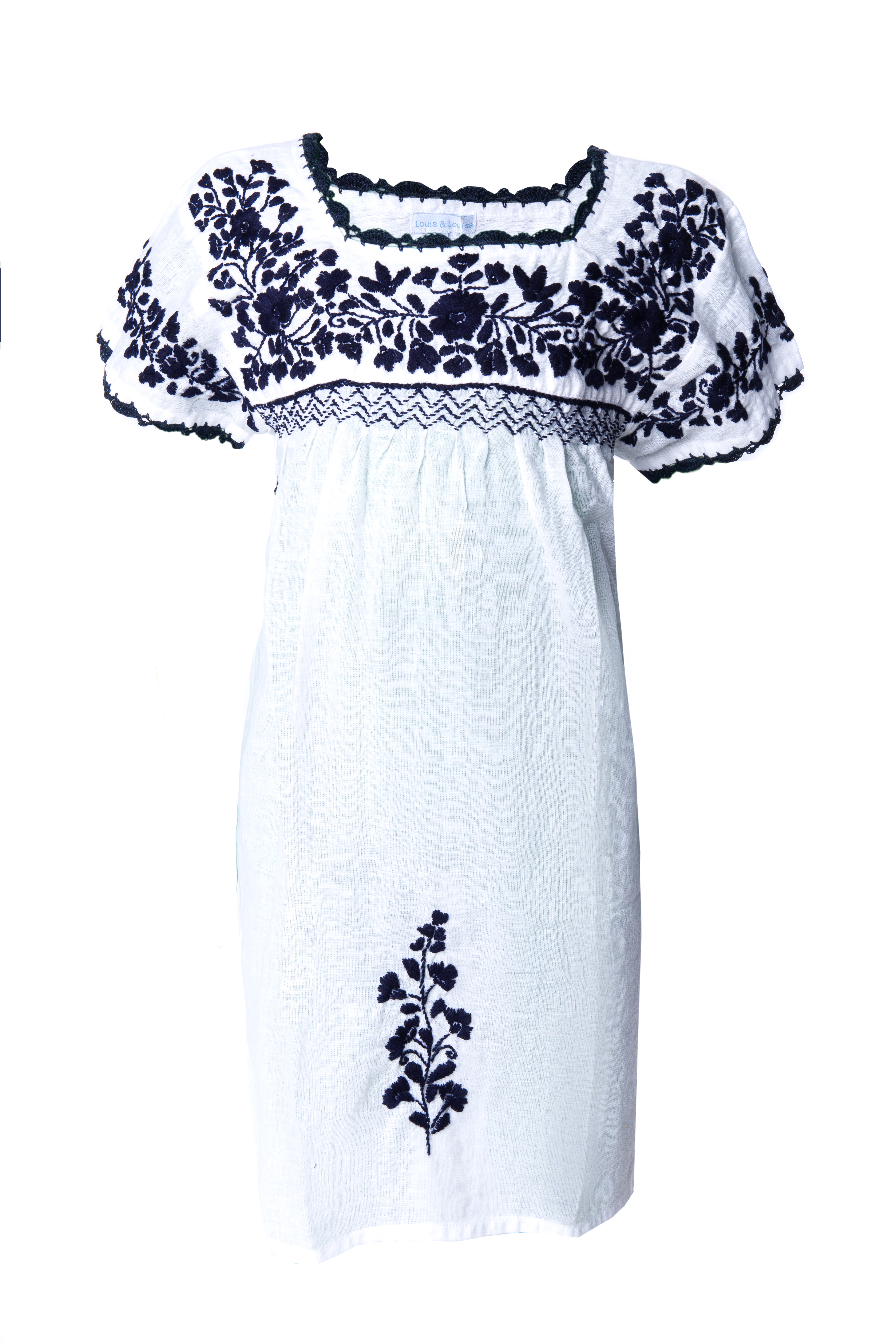 DSC_1137 Tunika handbestickt Kinder, weiß/blau