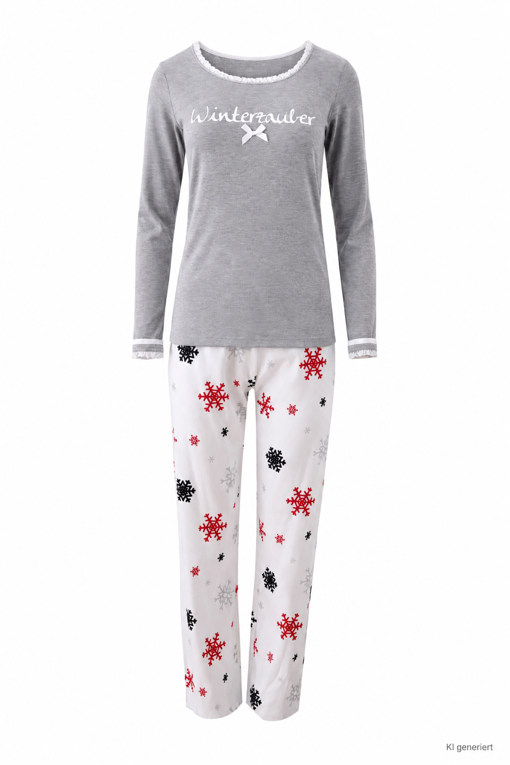 Pyjama Kinder "Winterzauber", grau Rippe / Schneeflocken allover