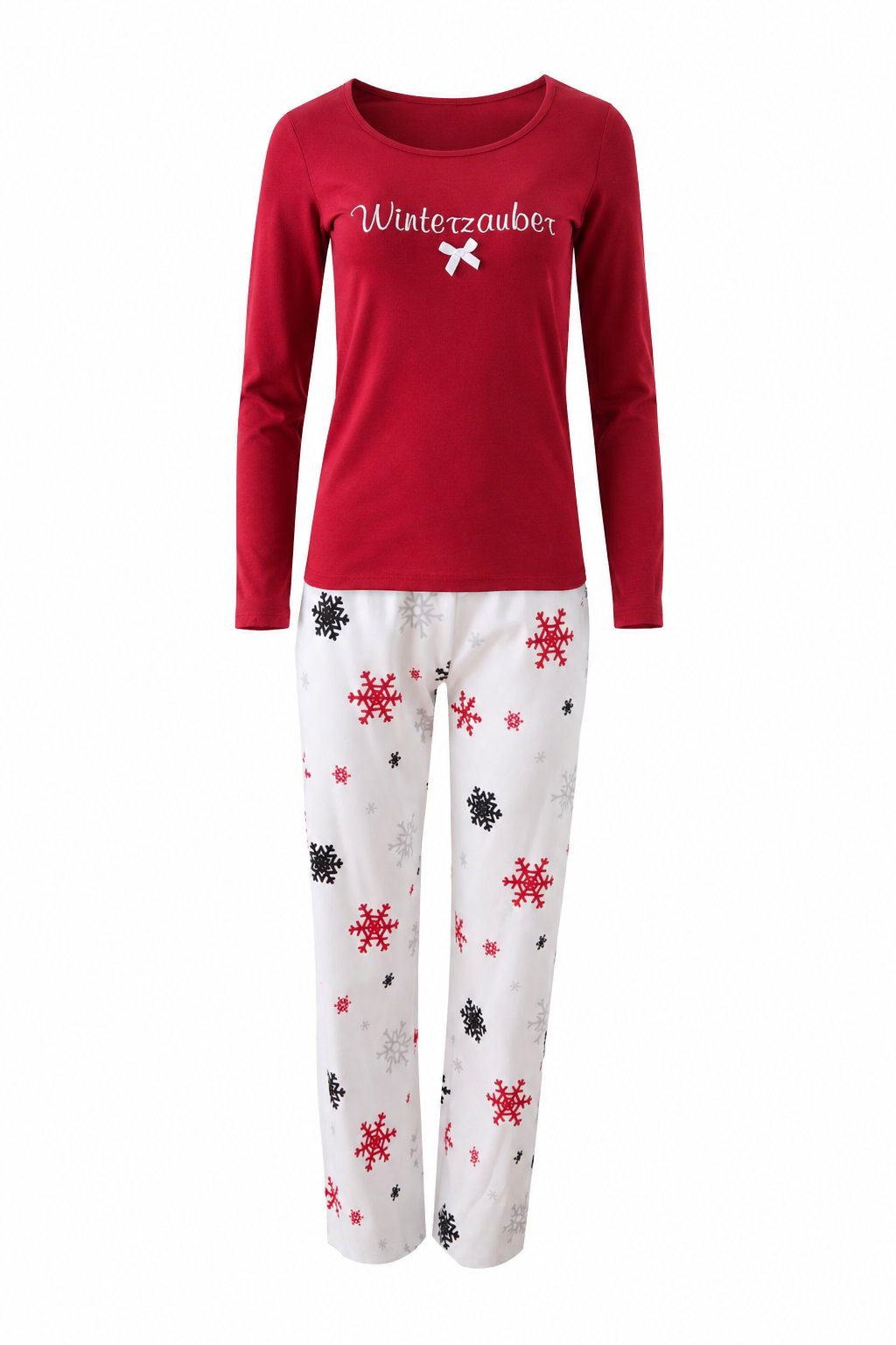 Pyjama Basic "Winterzauber", ROT / Schneeflocken allover