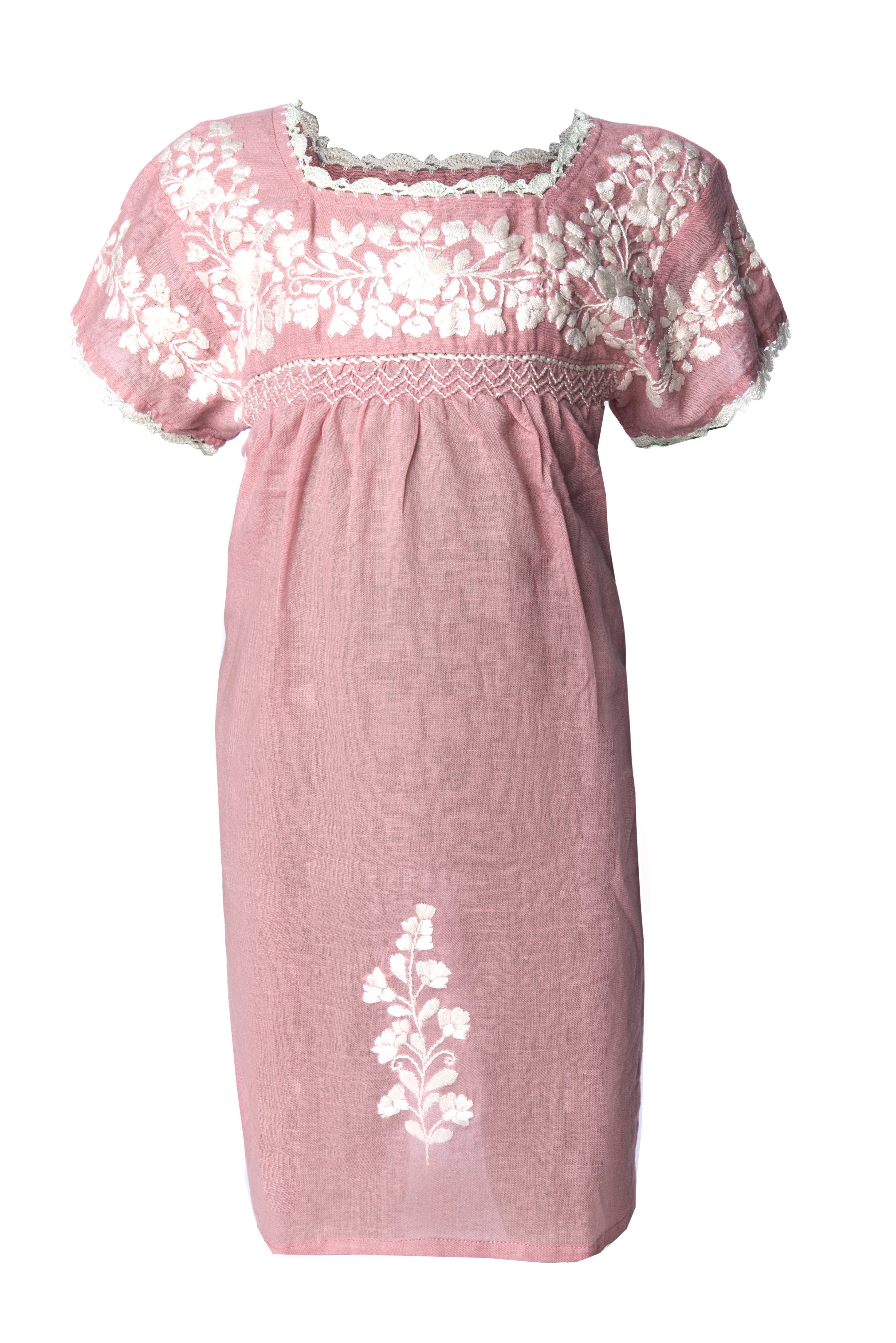 Tunika handbestickt Kinder, rose/natur