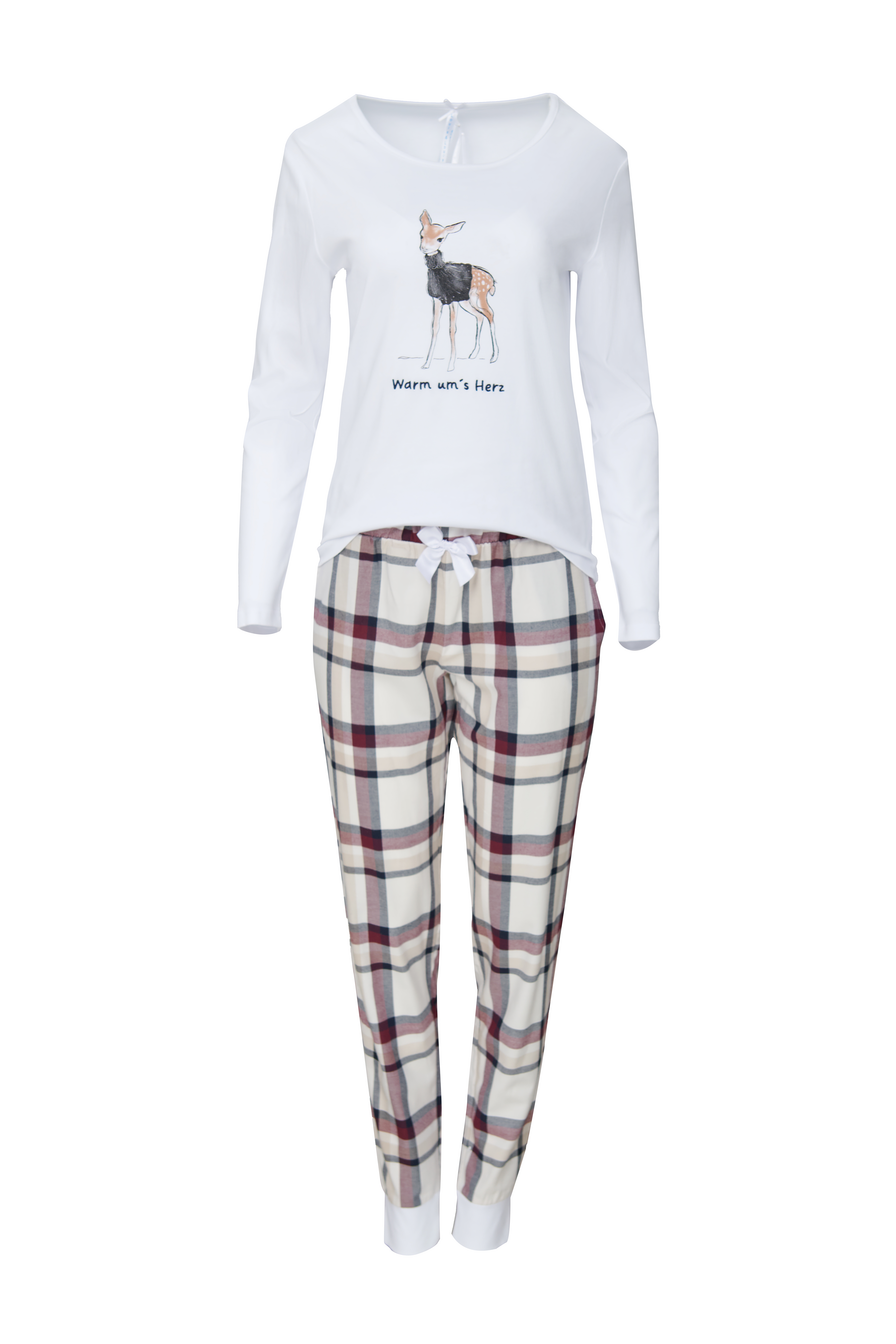 Pyjama Damen Bündchen "Bambi", weiß / Flanell