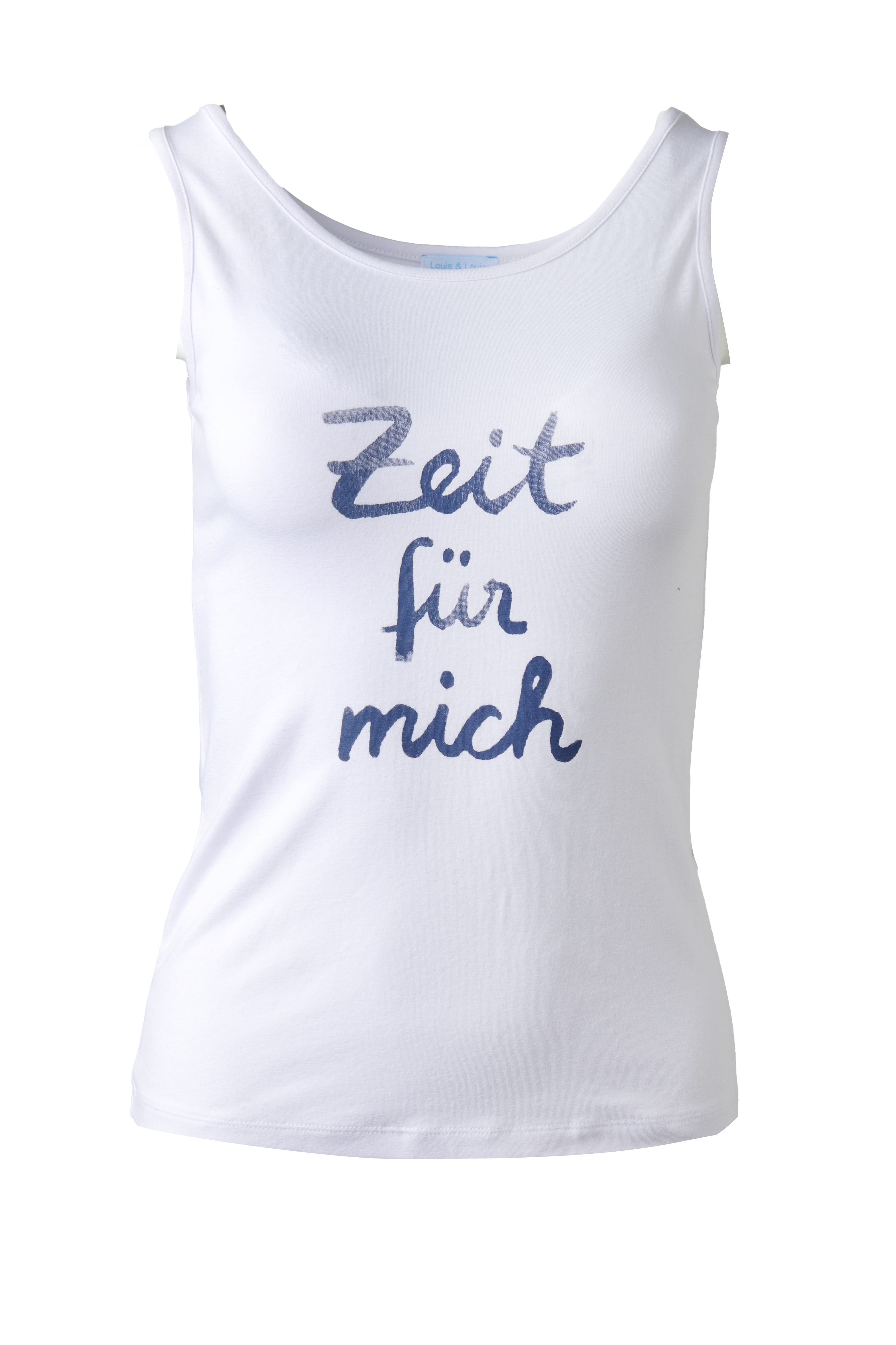 DSC_7555-Kopie YOGA Tanktop Spruch "Zeit für mich", weiß mit blau
