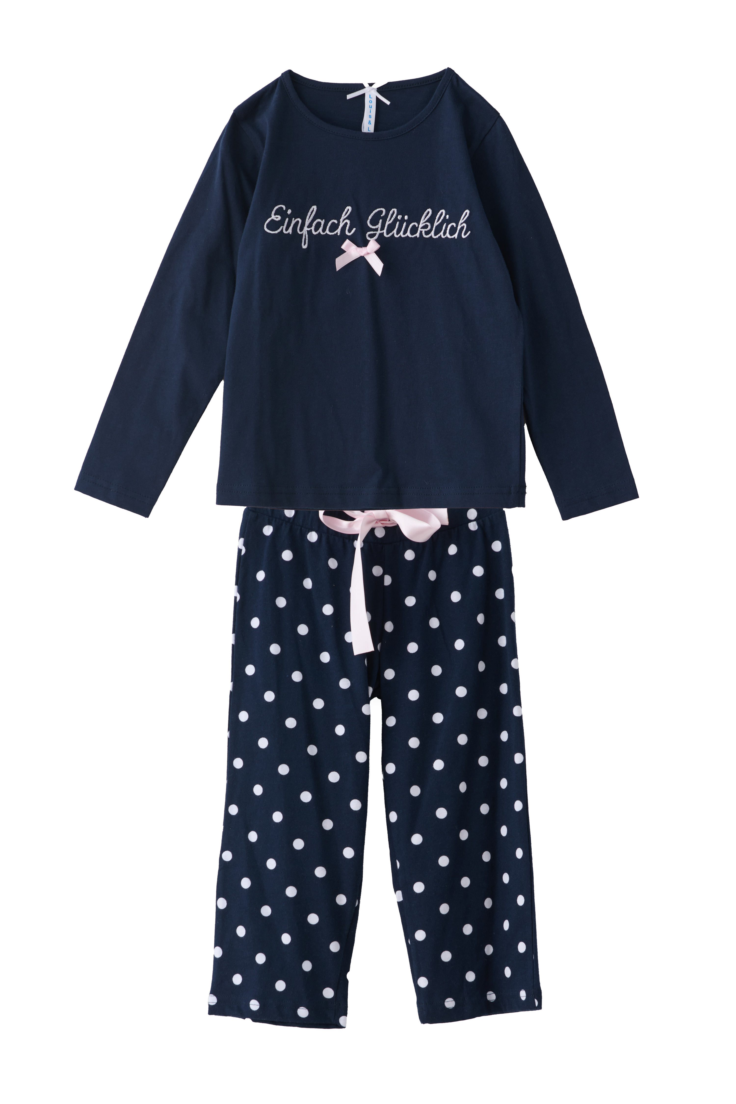 Pyjama Kinder "Einfach glücklich", dunkelblau / Pünktchen allover