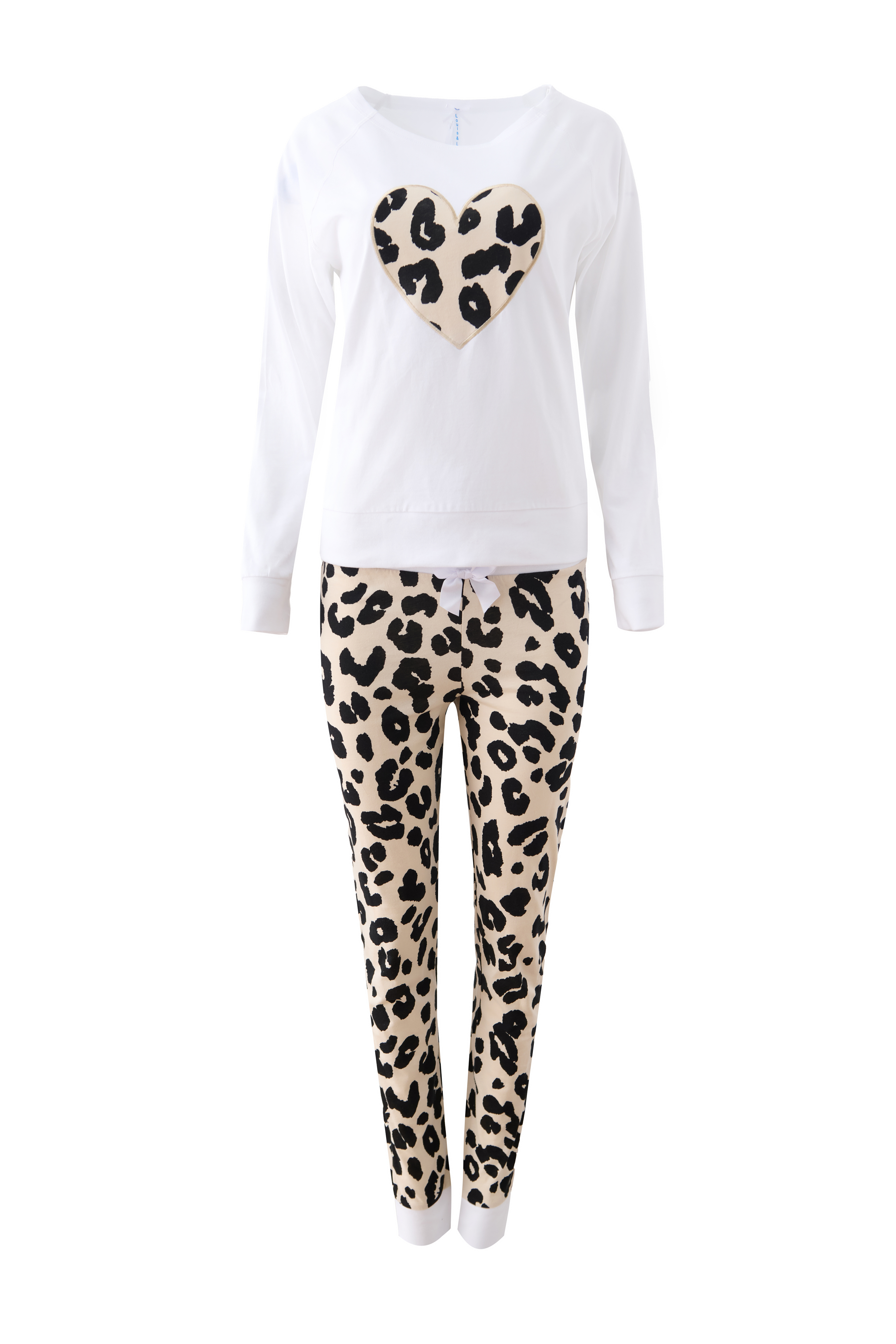 Pyjama Bündchen mit Herz, weiß / leo allover