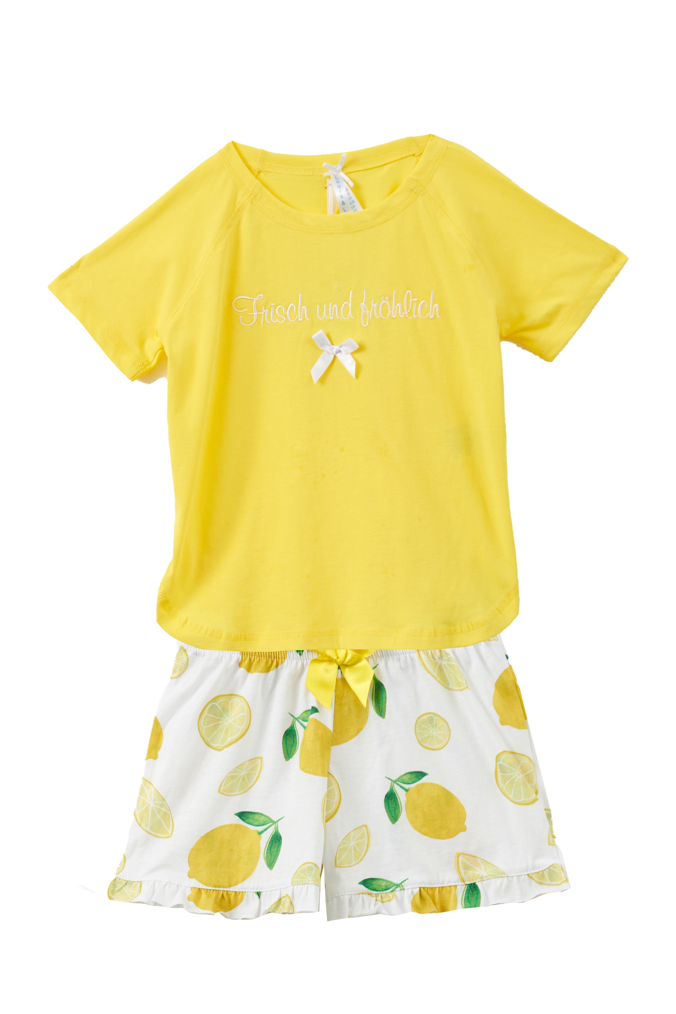 Short-Set Kinder "Frisch und fröhlich", gelb / Zitrone allover