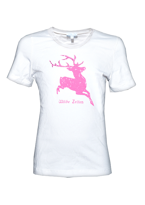 Hirsch Camouflage, Kindershirt weiß mit pink
