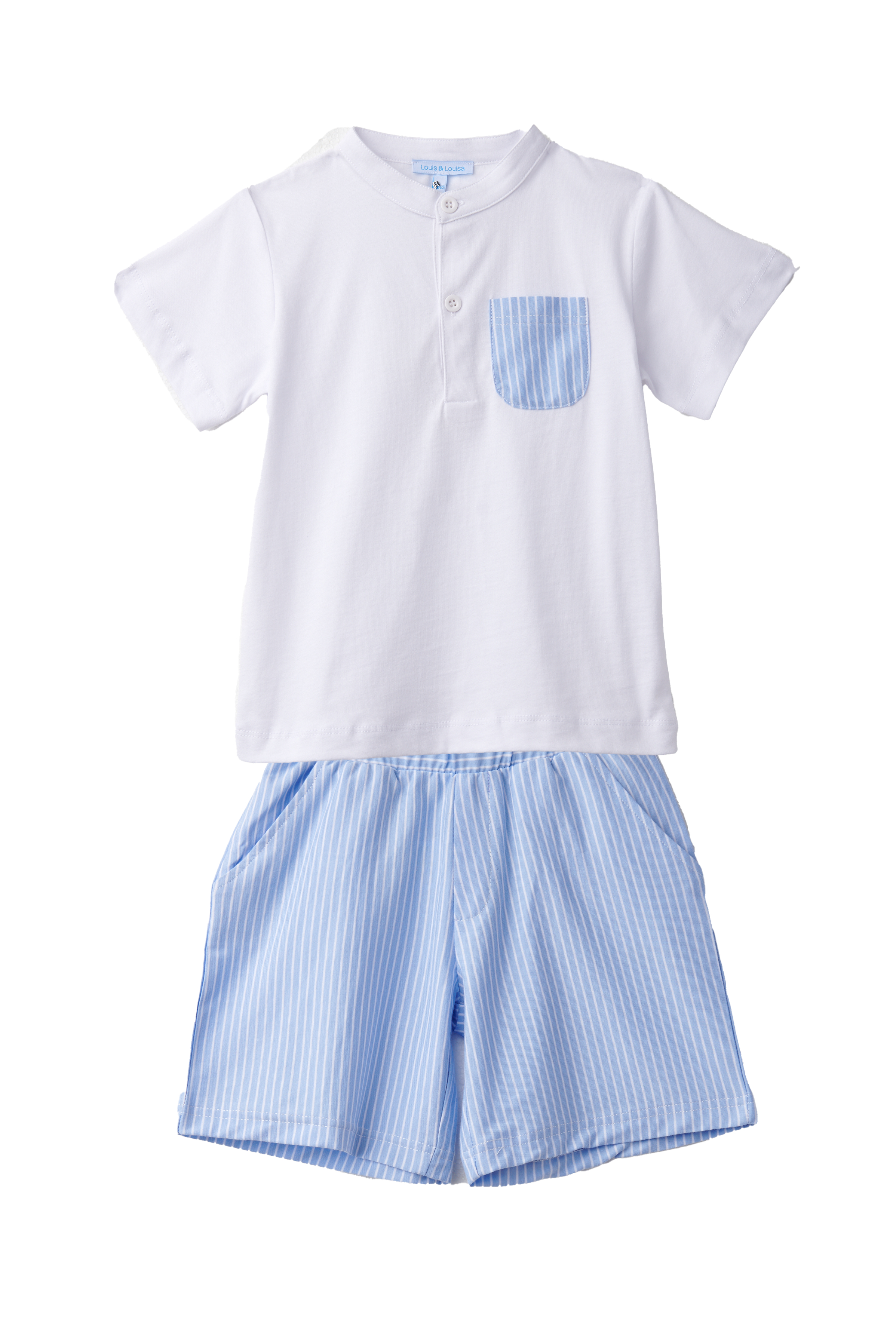 Short-Set Jungs mit Tasche, weiß / blau gestreift