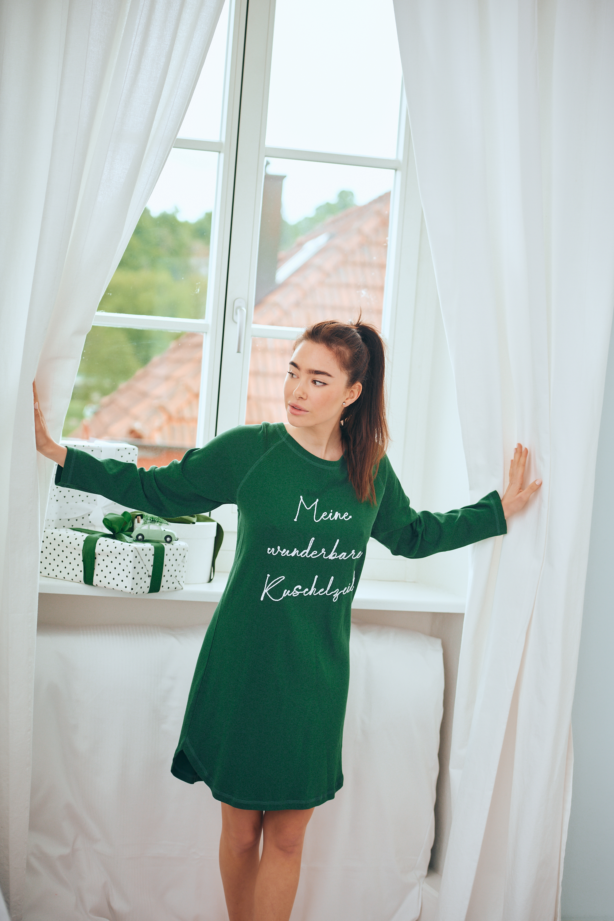 Nachthemd Damen oversize "Meine wunderbare Kuschelzeit", grün
