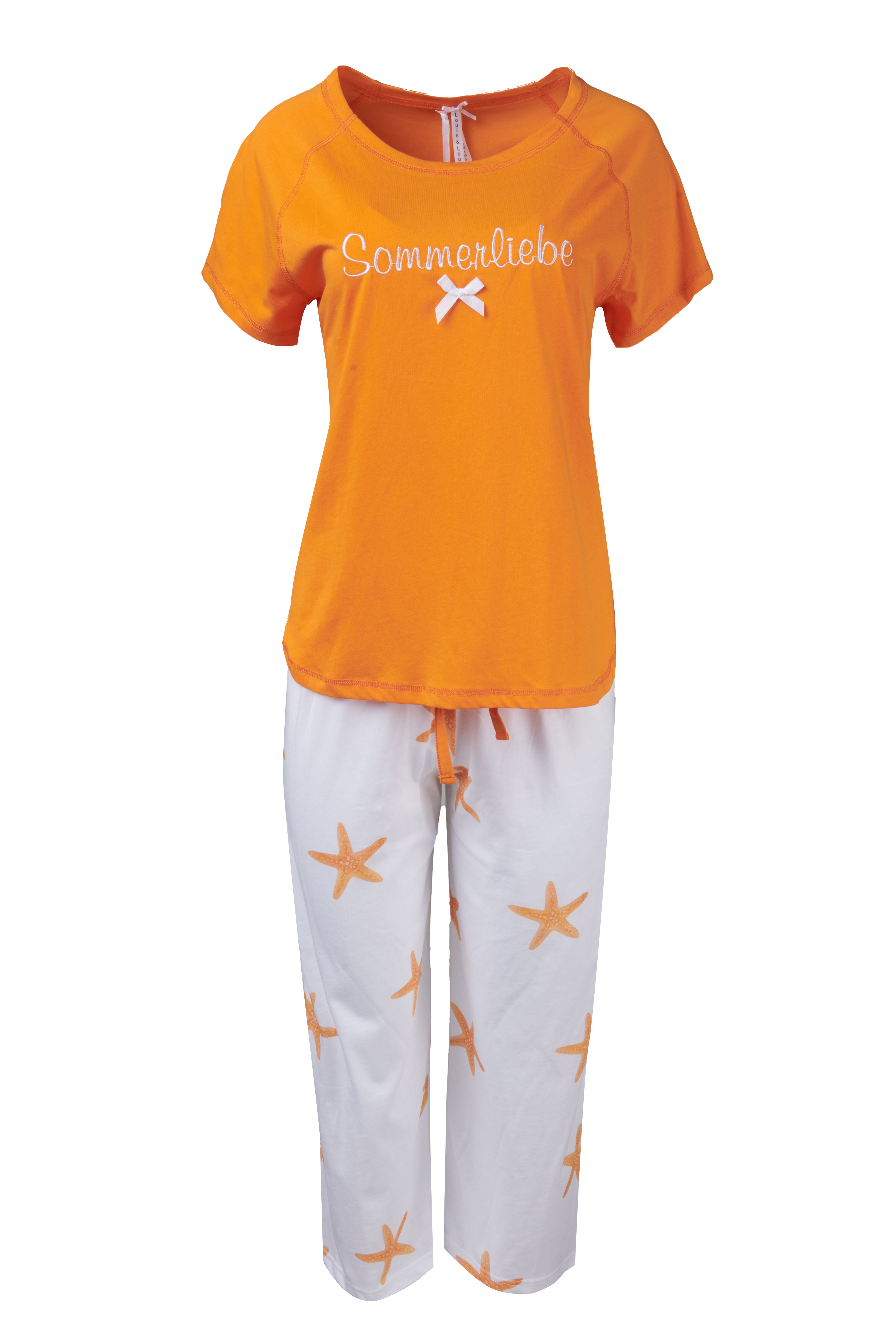 Pyjama Capri  Damen "Sommerliebe", orange / Seestern allover