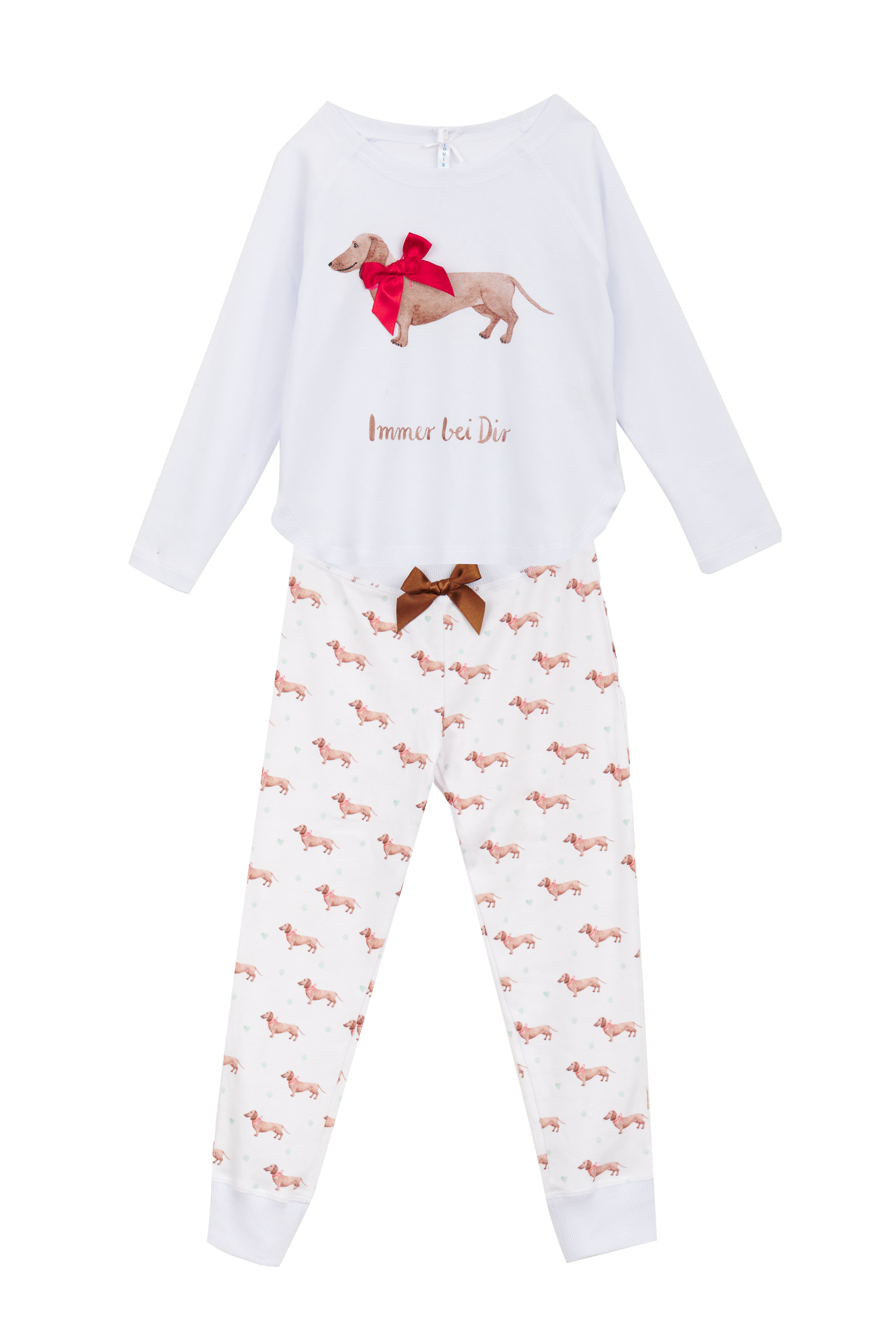 Pyjama Kinder Bündchen "Immer bei dir" weiß/ Dackel allover
