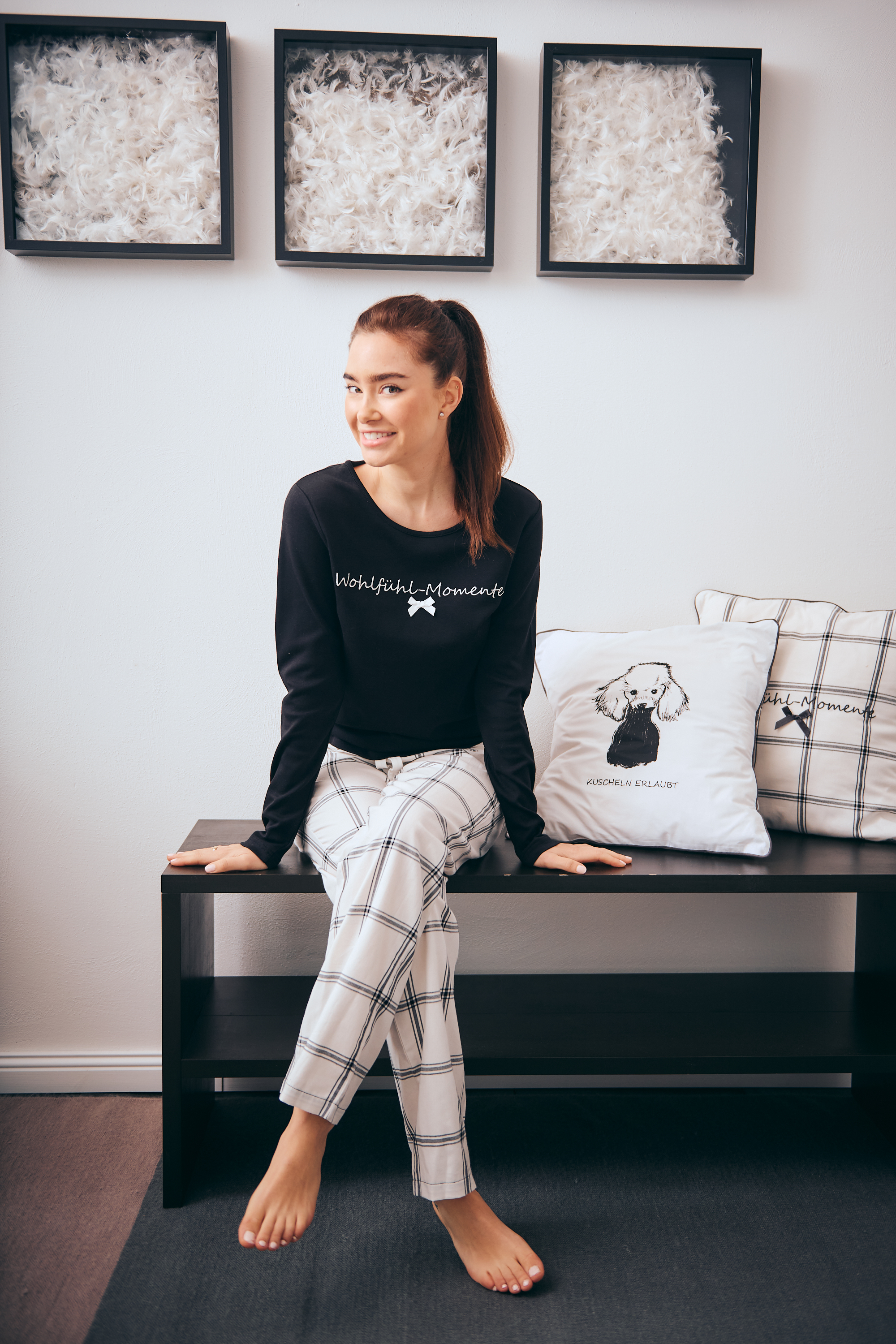 Pyjama Damen "Wohlfühl-Momente", schwarz / Flanell