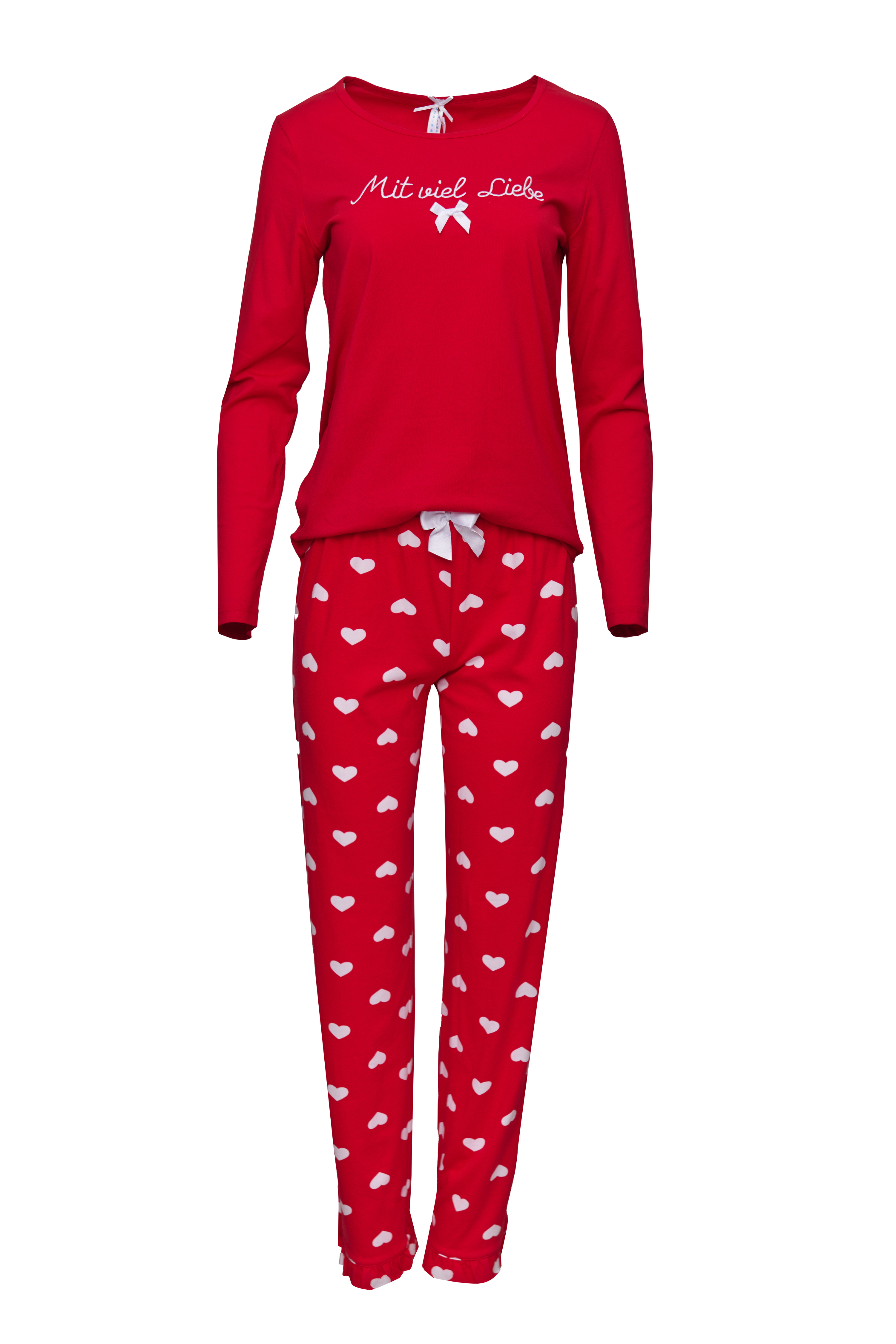 Pyjama Damen "Mit viel Liebe", rot / Herz allover Pyjama Damen "Mit viel Liebe", rot / Herz allover