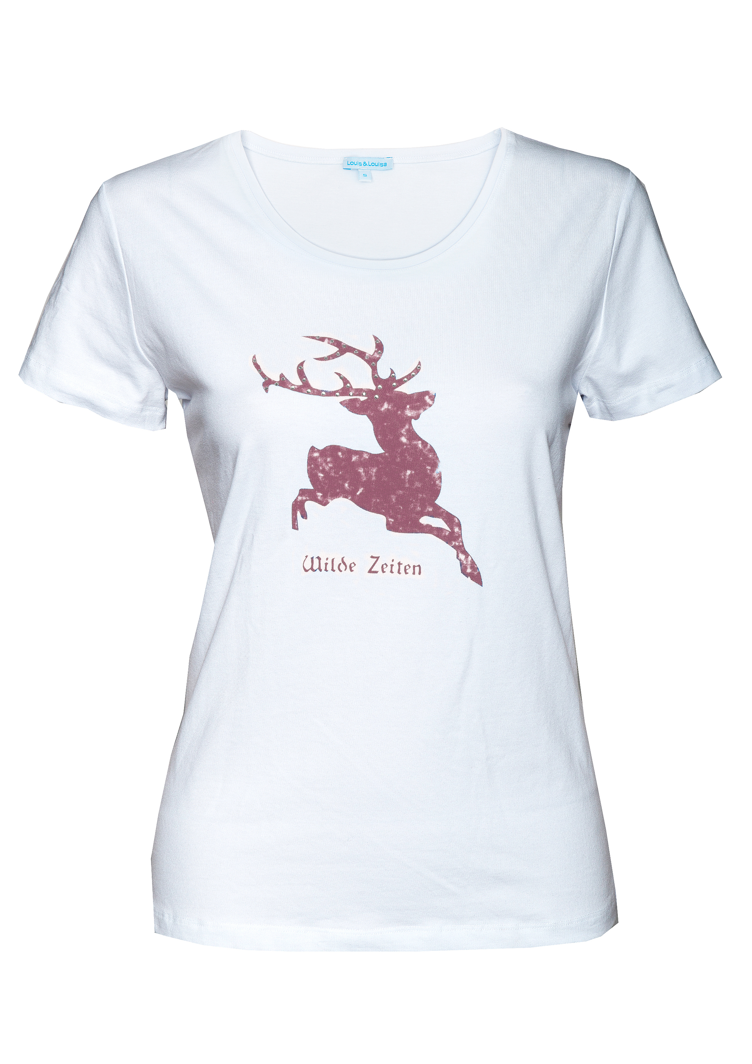 Hirsch Camouflage, Damenshirt weiß mit rose, kurzarm