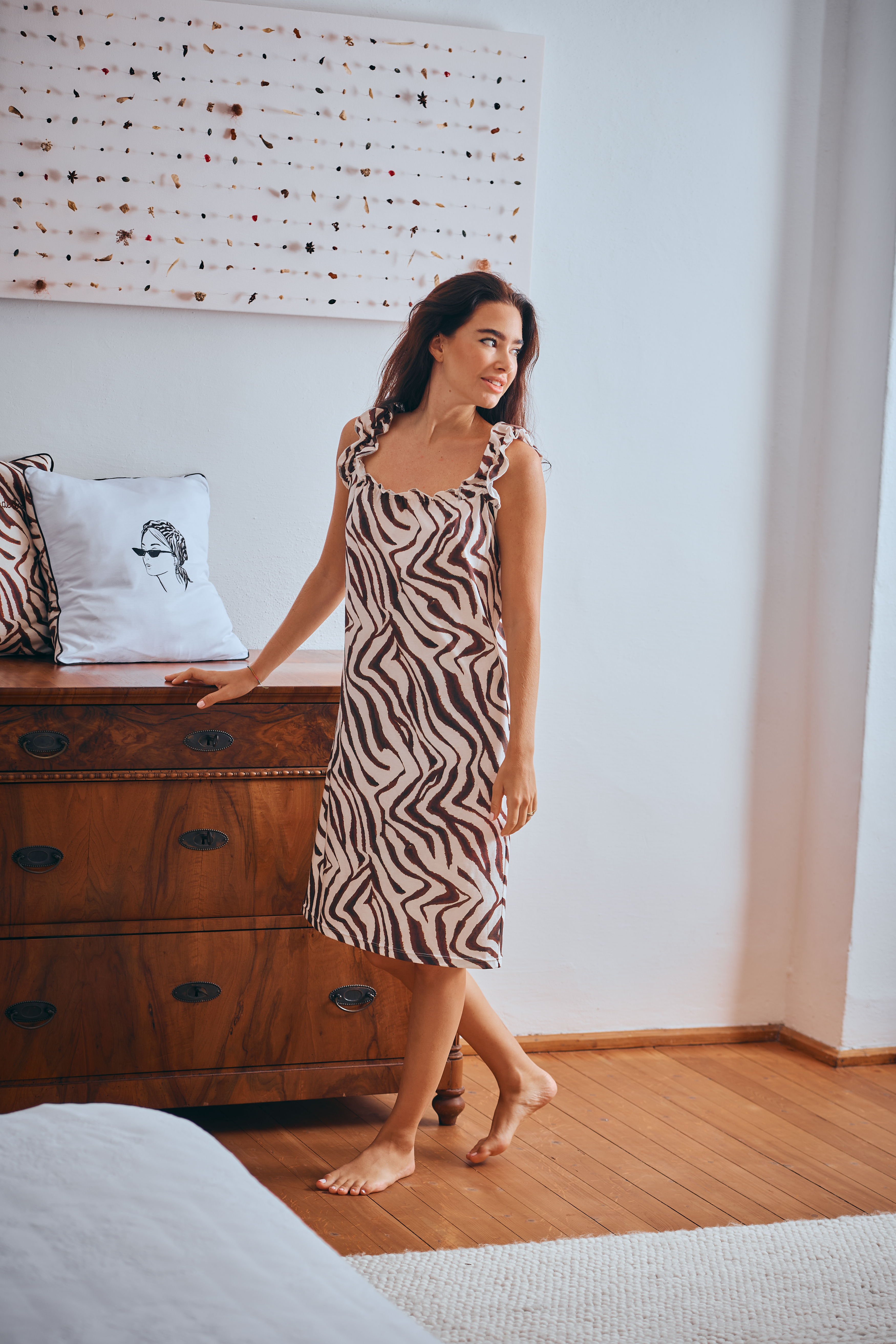 Nachthemd Träger Rüsche, Zebra allover