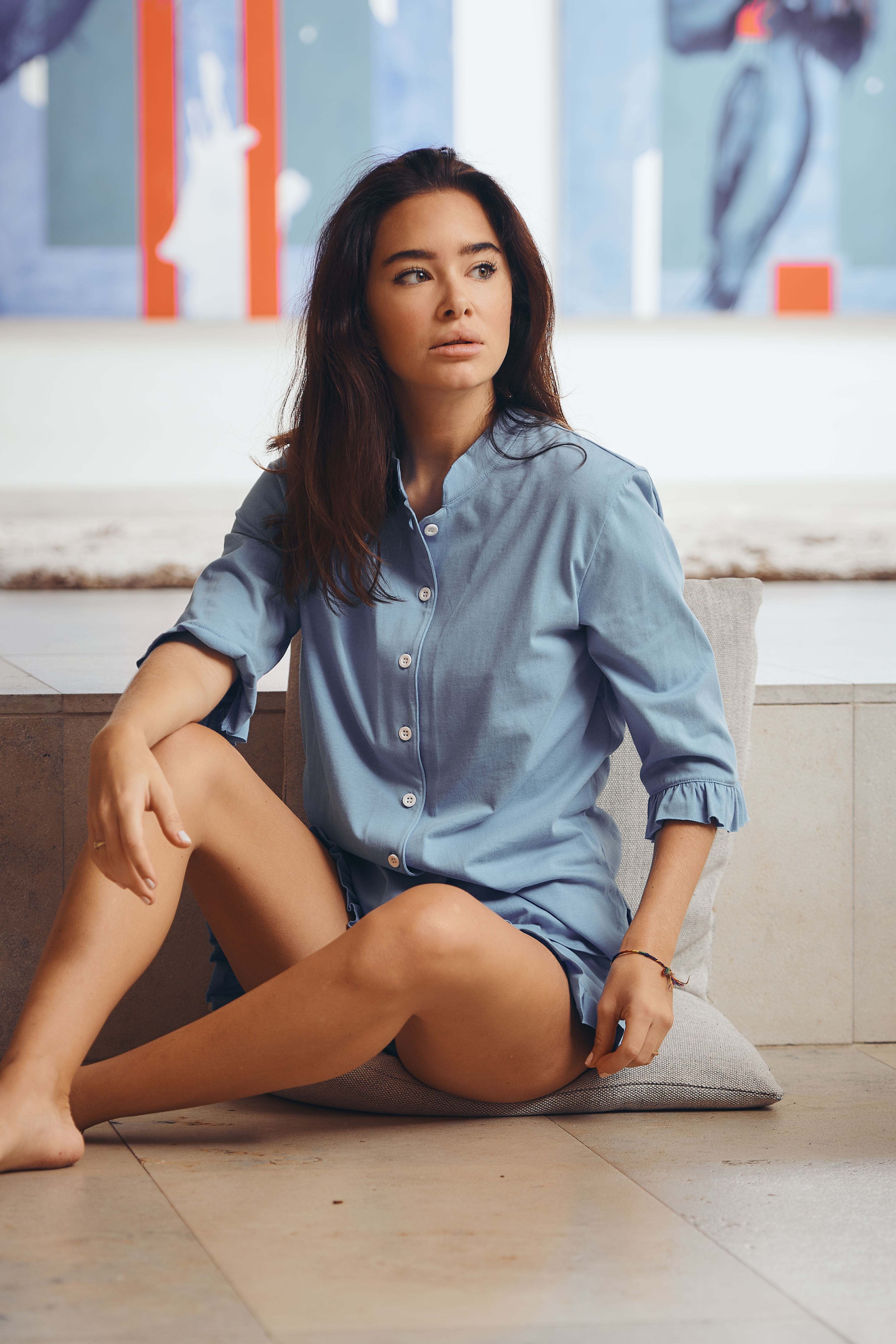 241023_LL_Lisa14677 Short Set Damen Knopfleiste, blau