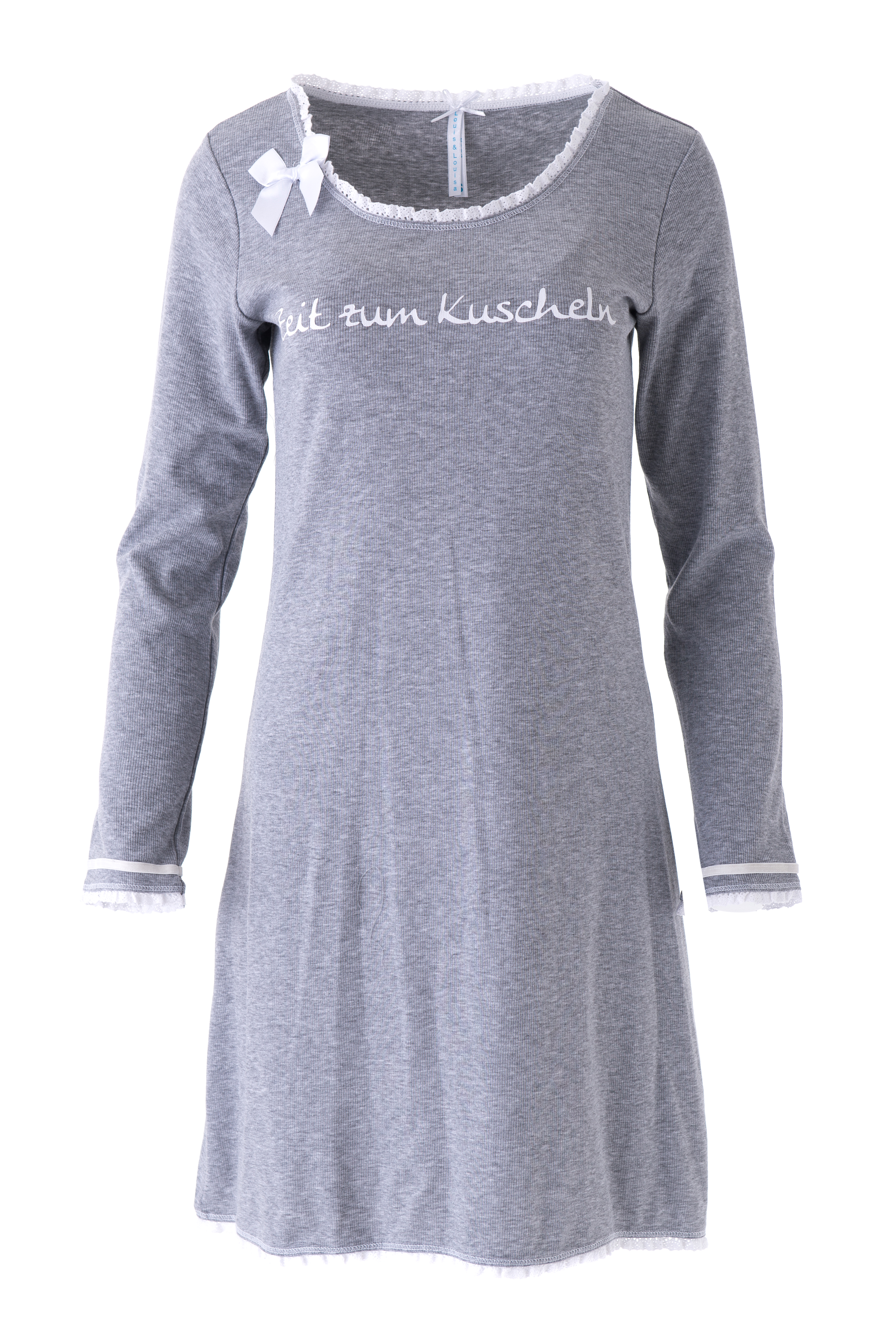 DSC_0525hrc4urzQP47yd Nachthemd Damen Rippe "Zeit zum Kuscheln", grau