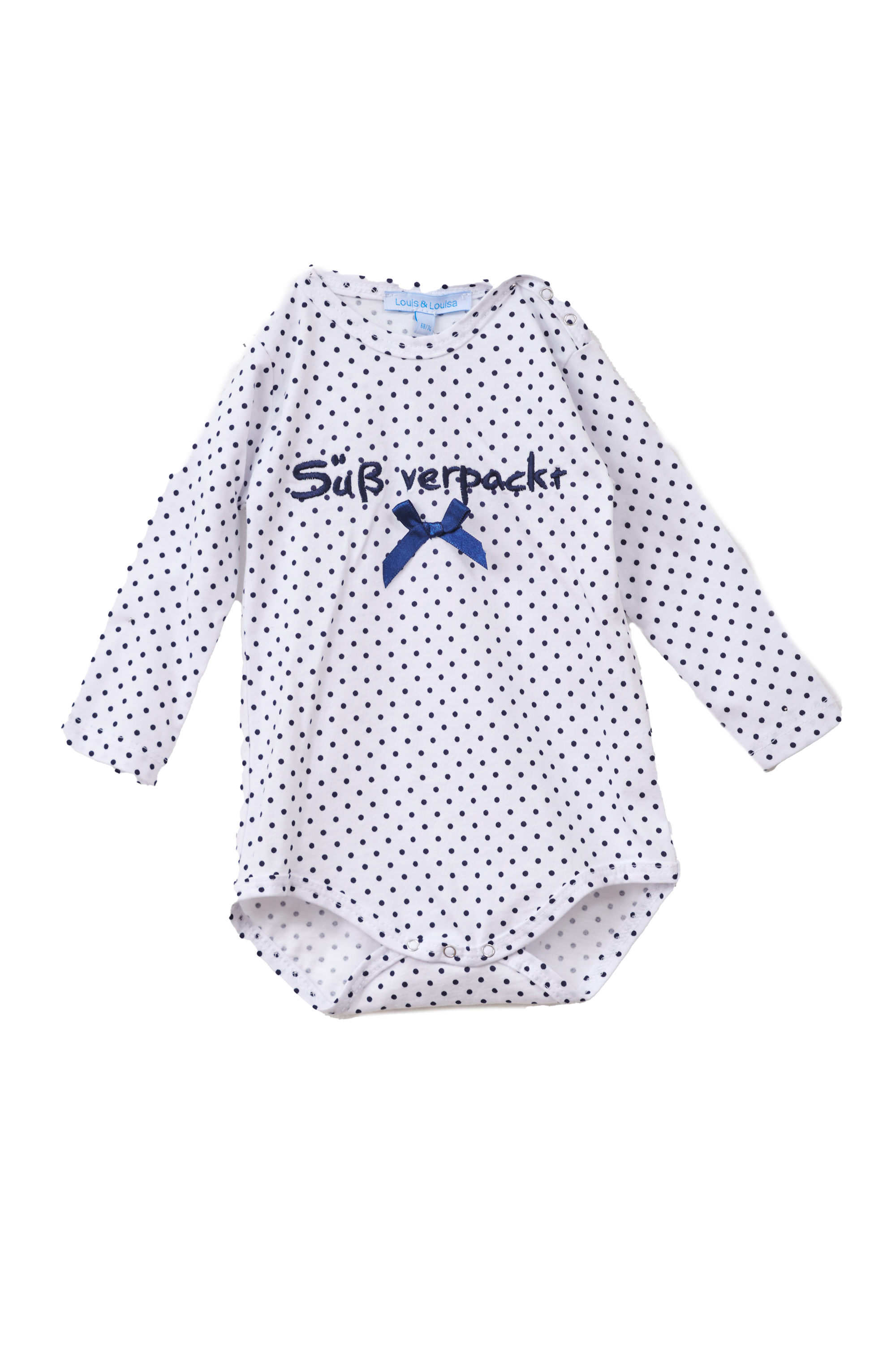 DSC_5746 Body Baby "Süß verpackt", weiß-blau Pünktchen