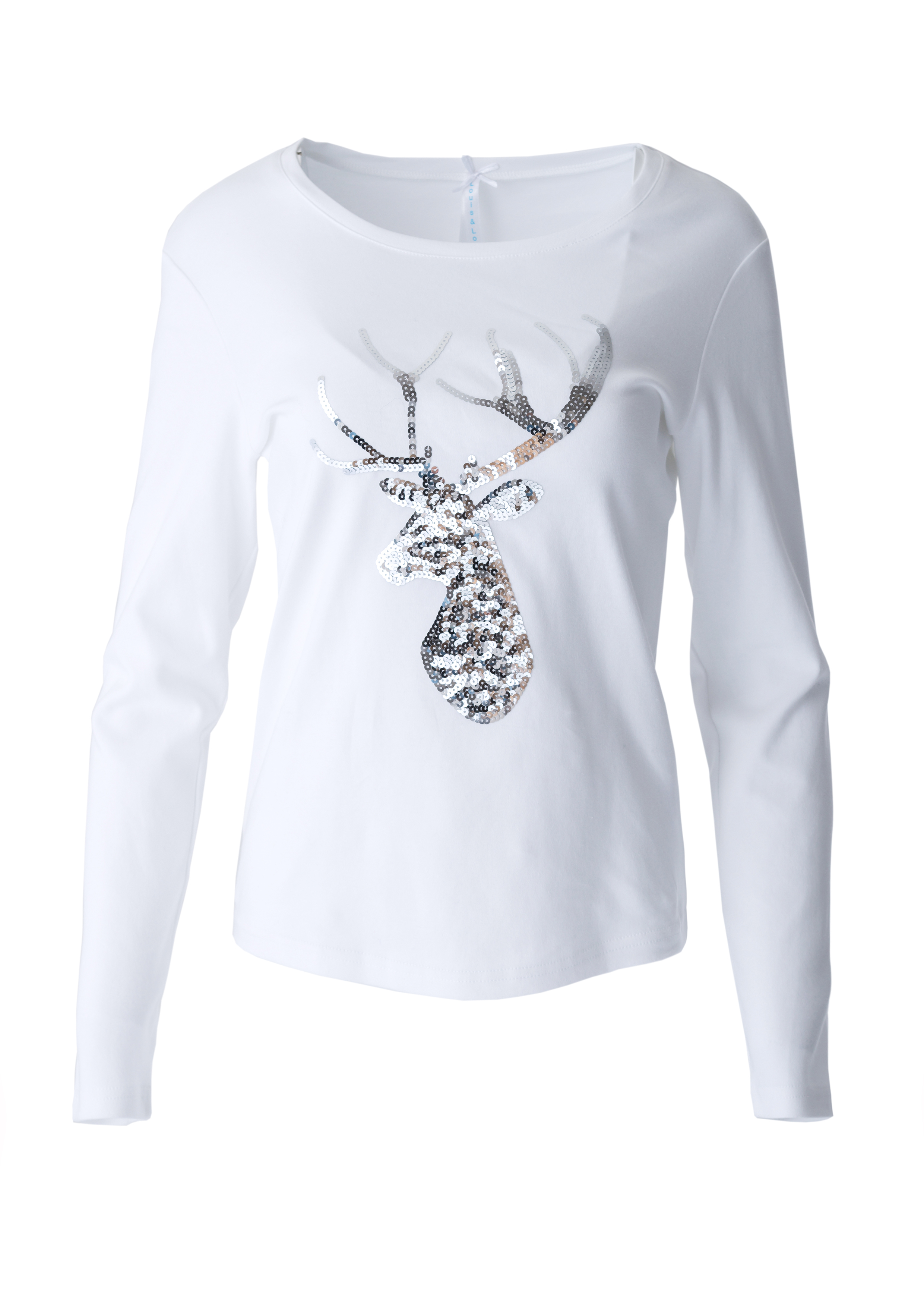 DSC_0295 Shirt Damen "Paillettenhirsch", weiß/silber