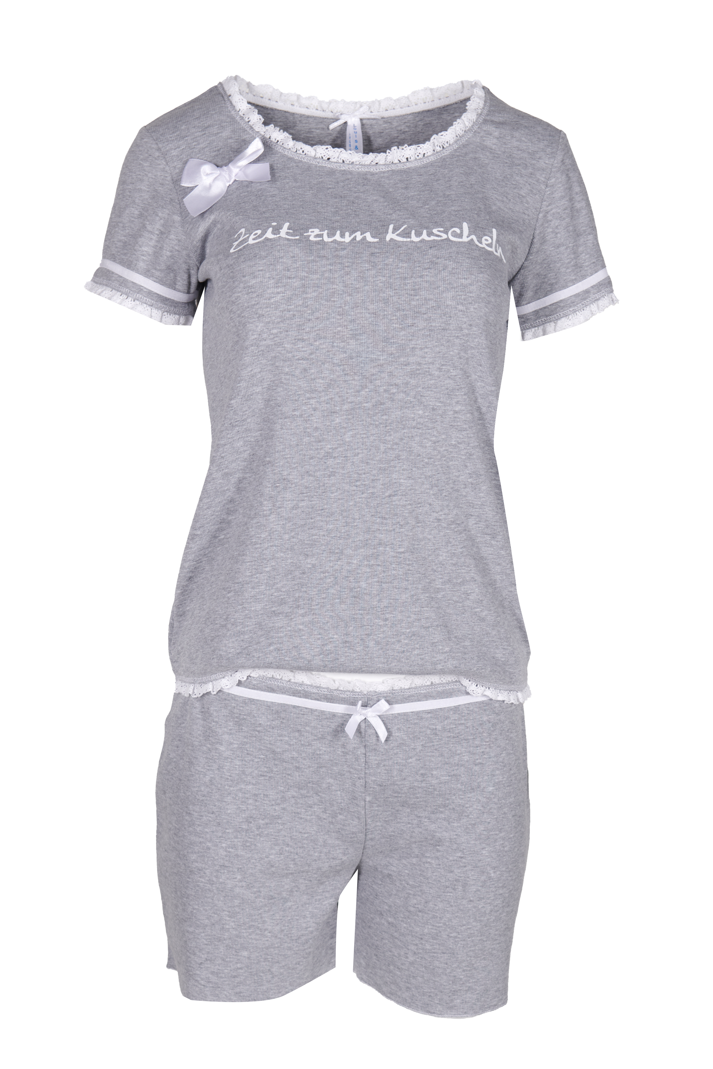 Short-Set Damen Rippe "Zeit zum Kuscheln", grau