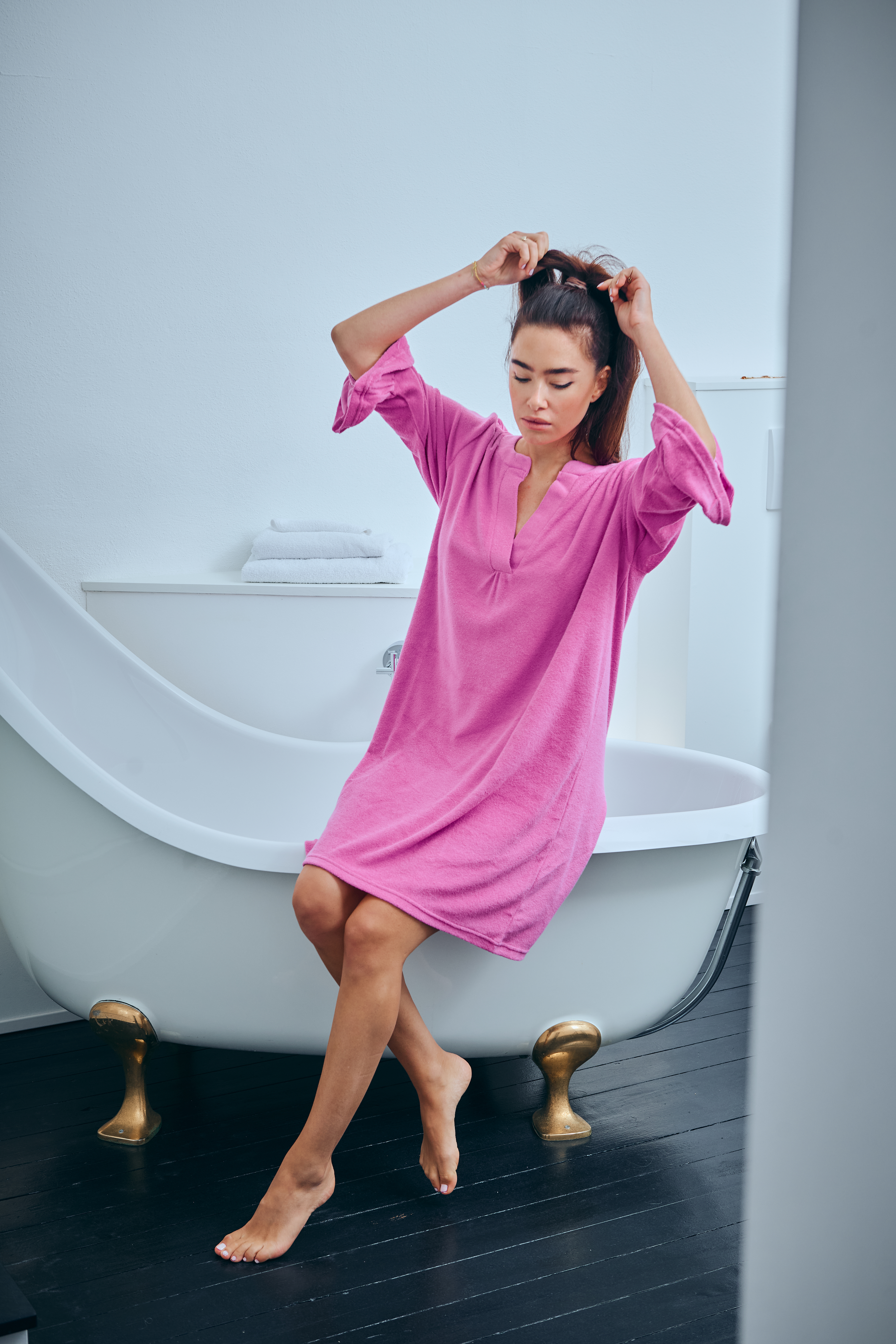 Frottee Badekleid mit Rüschen, rosa