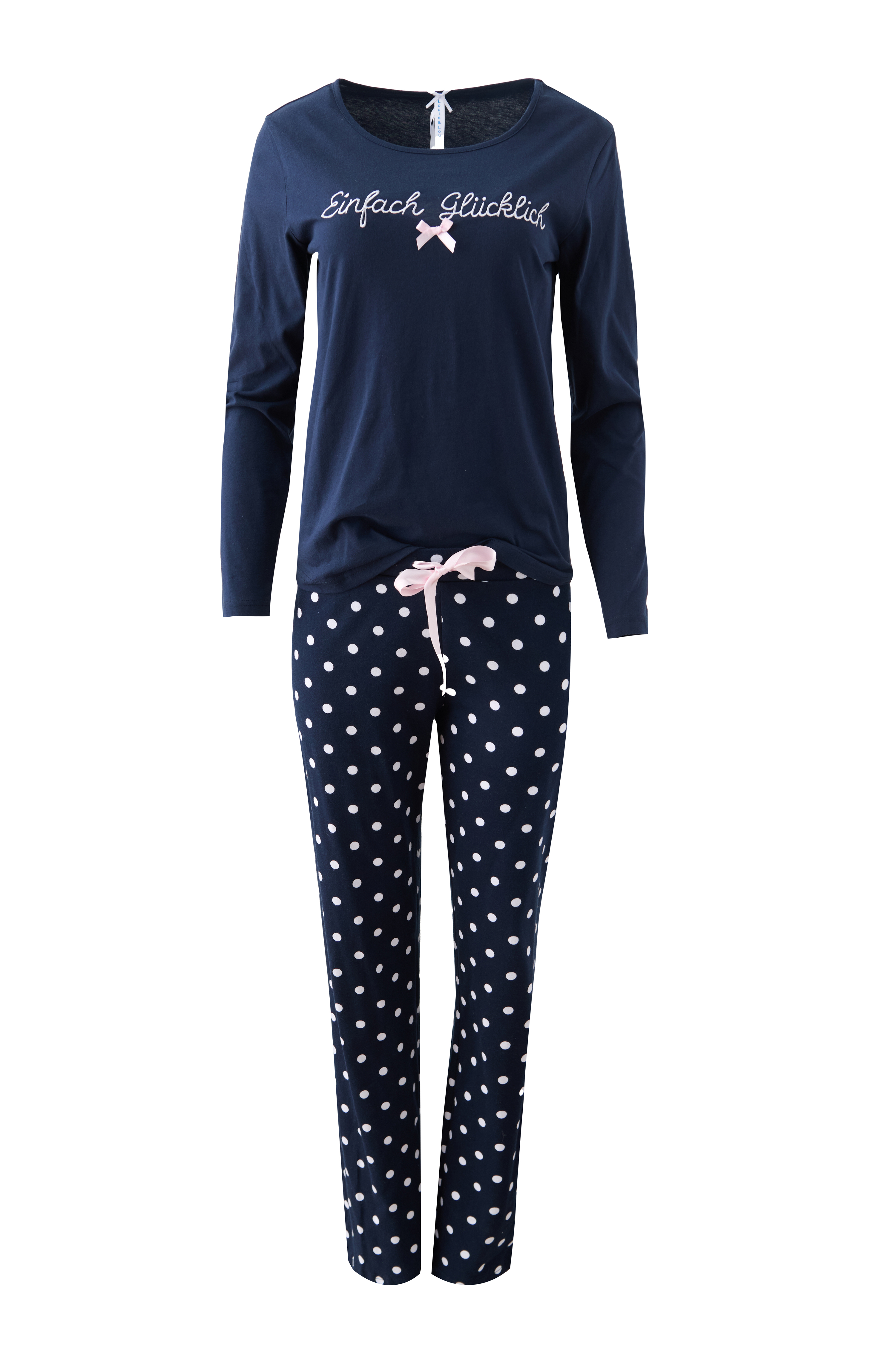 Pyjama Basic "Einfach glücklich", dunkelblau /Pünktchen allover