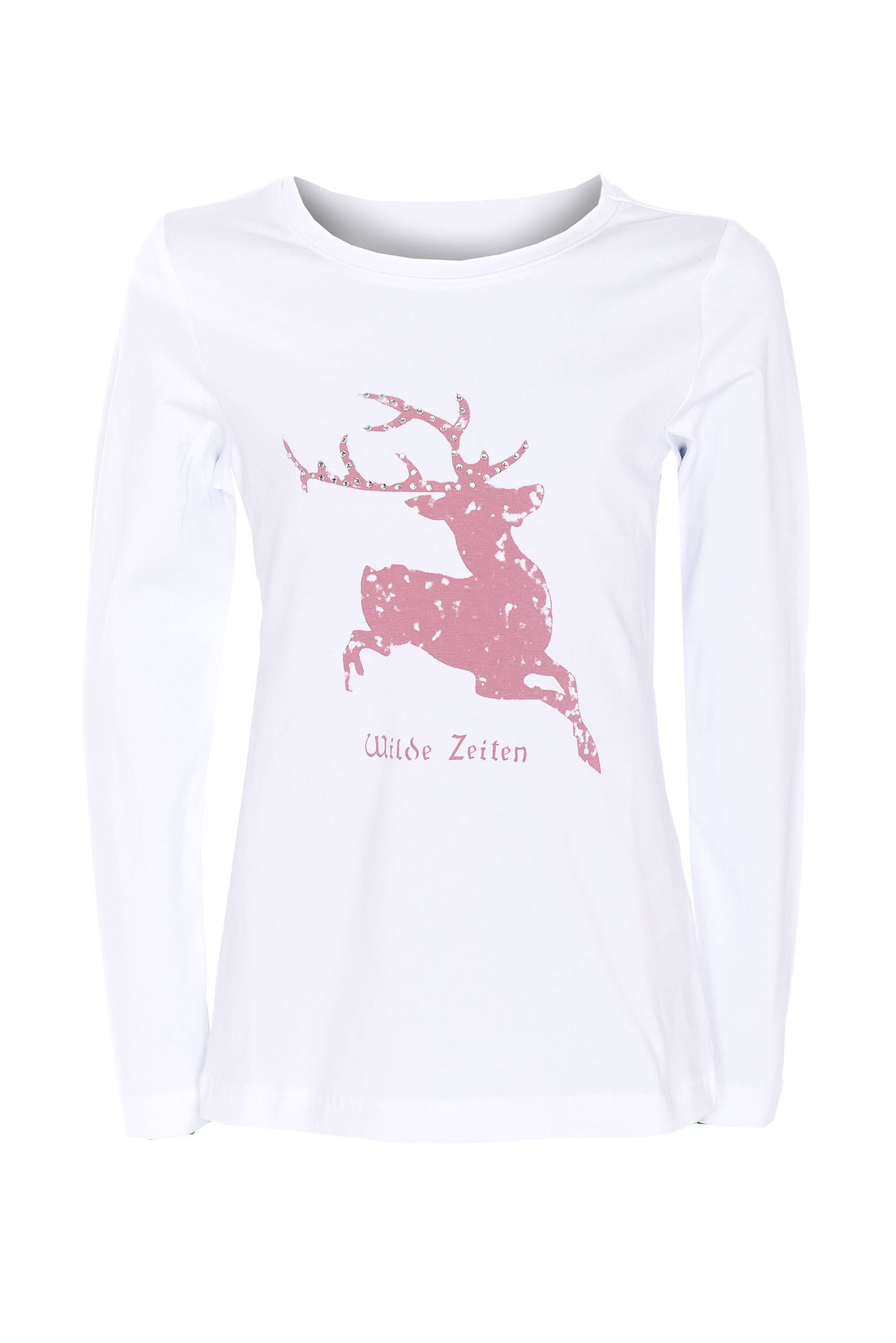 Hirsch Camouflage, Kindershirt weiß rose, langarm