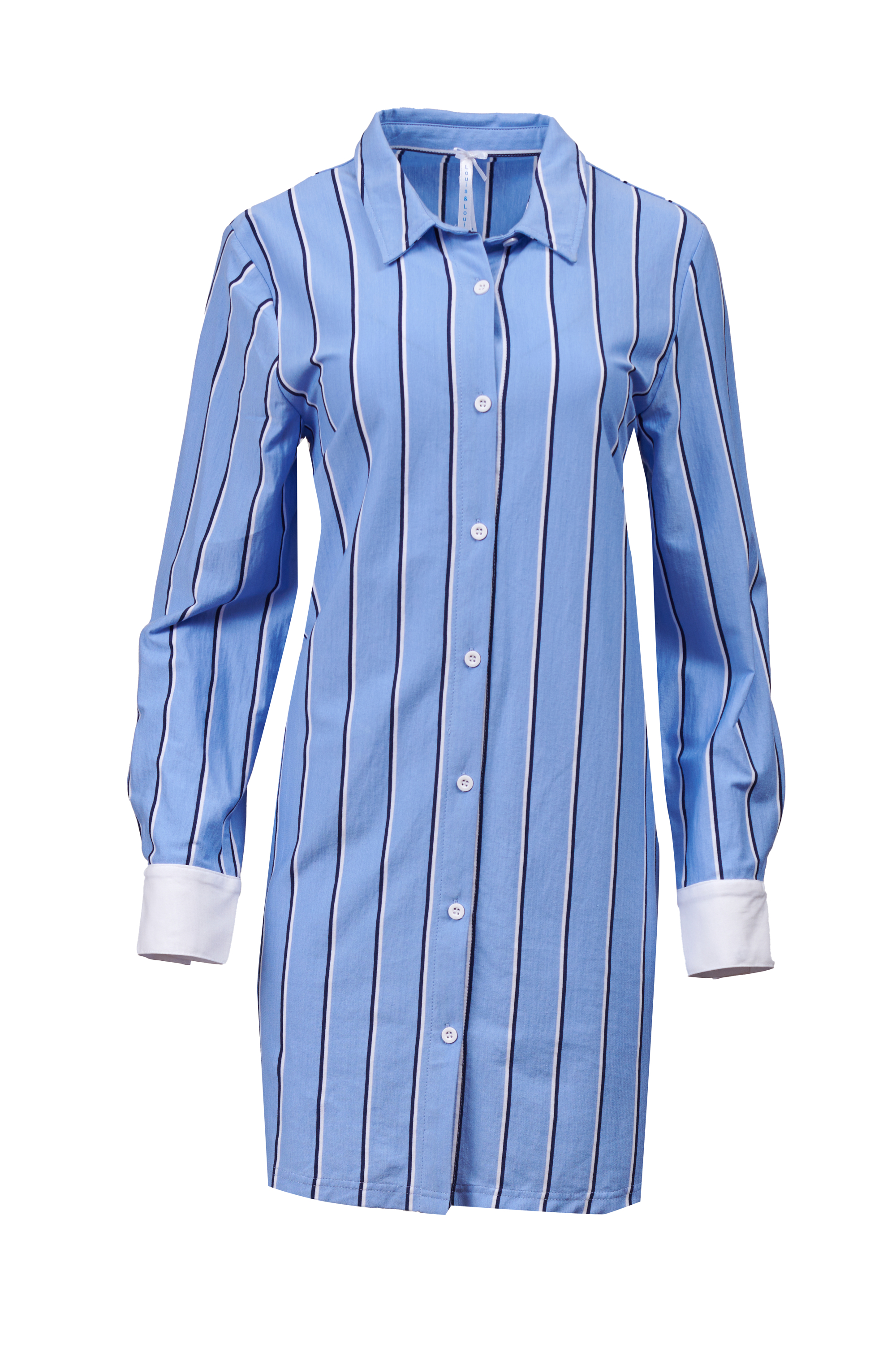 DSC_5710 Nachthemd Damen Knopfleiste "Pures Vergnügen", blau gestreift