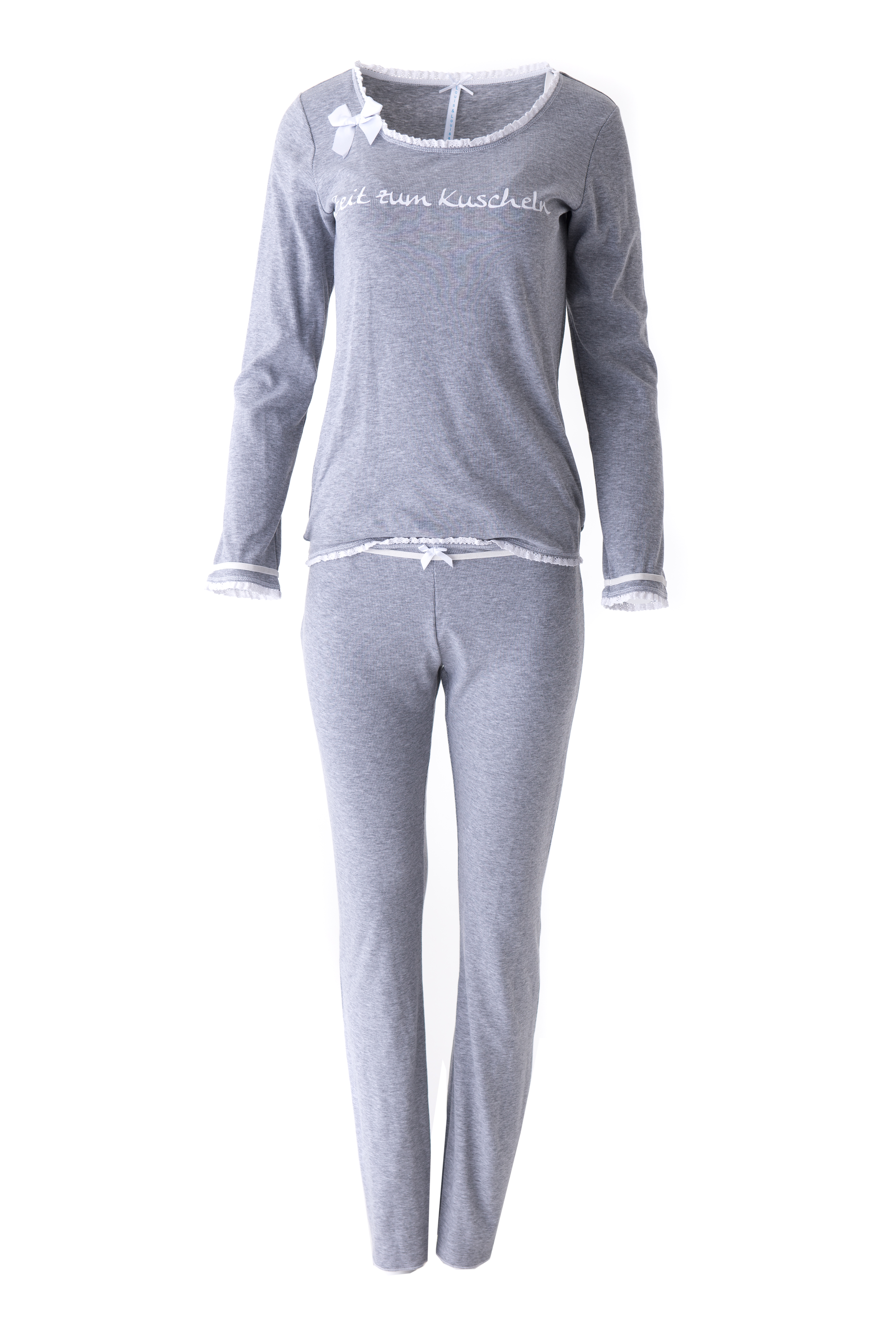 Pyjama Damen Rippe "Zeit zum Kuscheln", grau