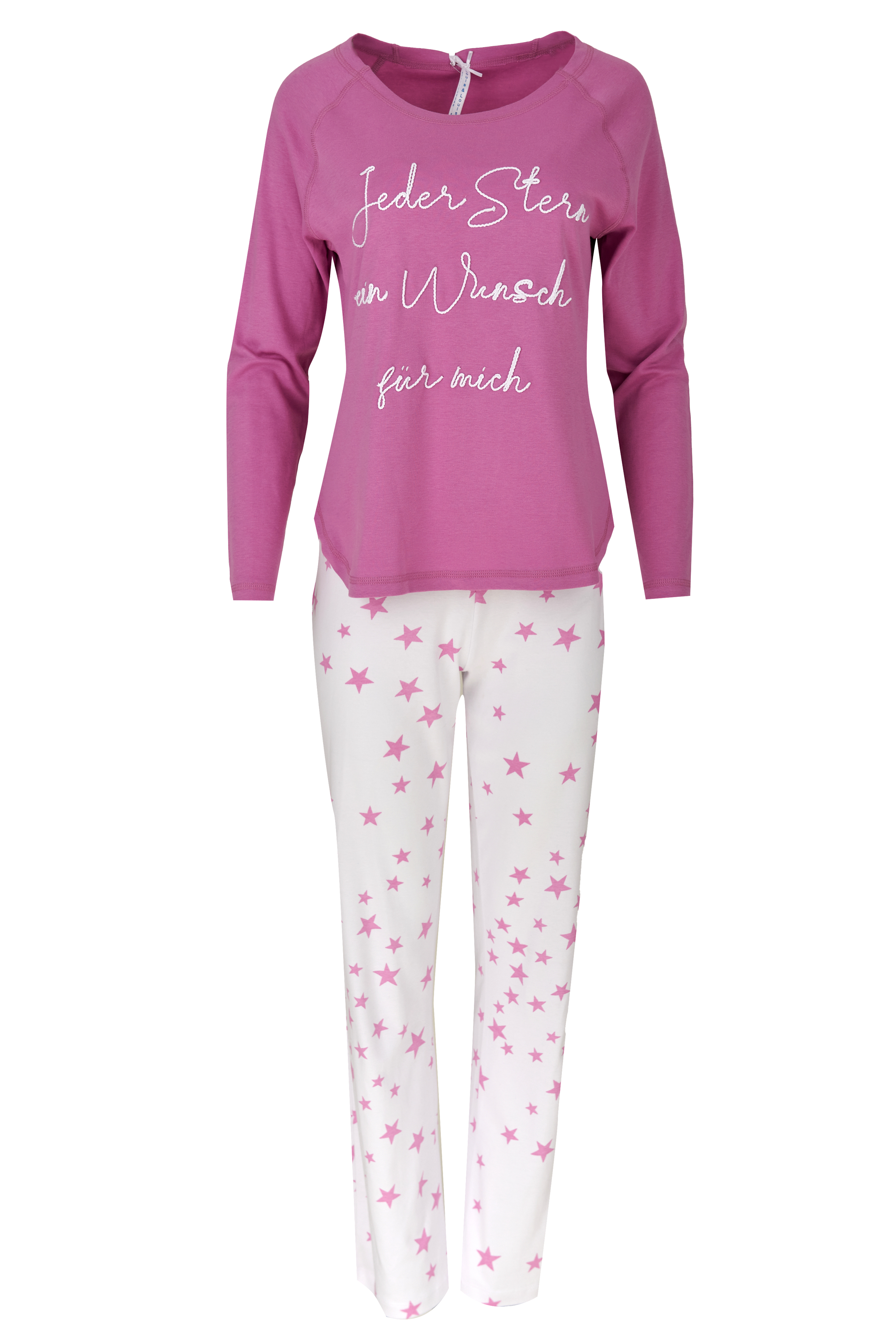Pyjama Damen Basic "Sternenwünsche", rosa / weiß allover