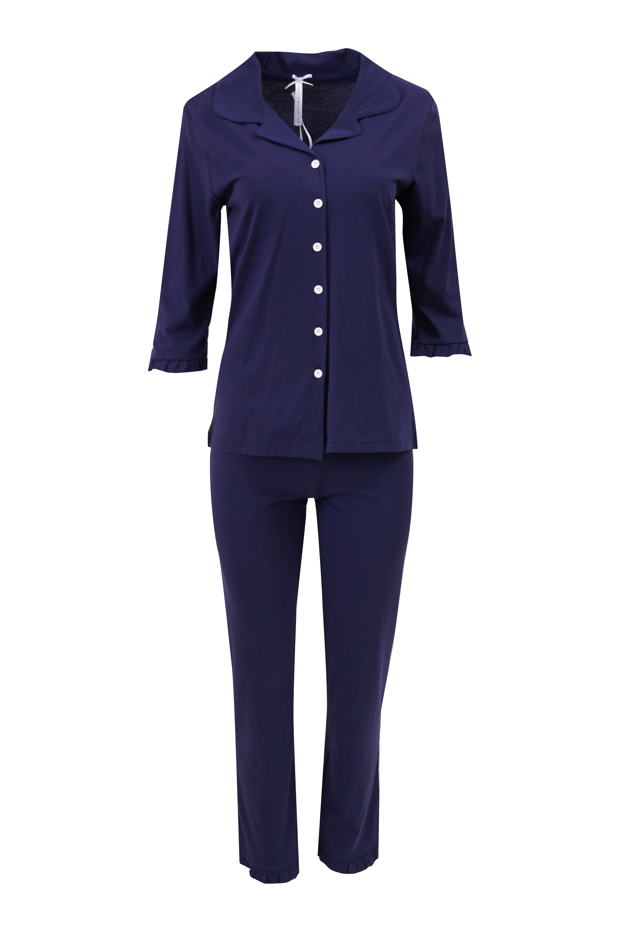 DSC_1279 Pyjama Damen Knopfleiste "Zum Wohlfühlen", blau