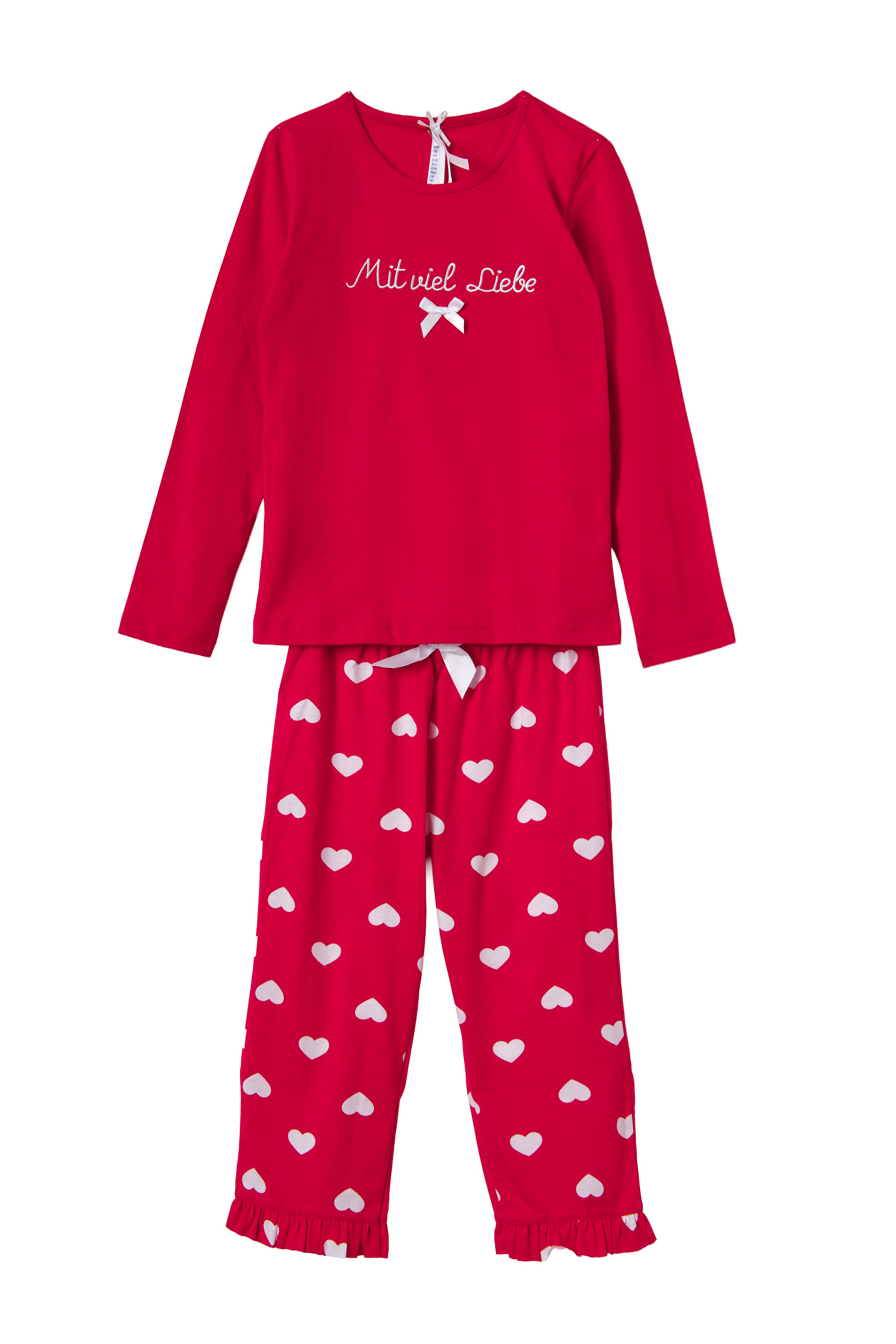 Pyjama Kinder "Mit viel Liebe",  rot / Herz allover
