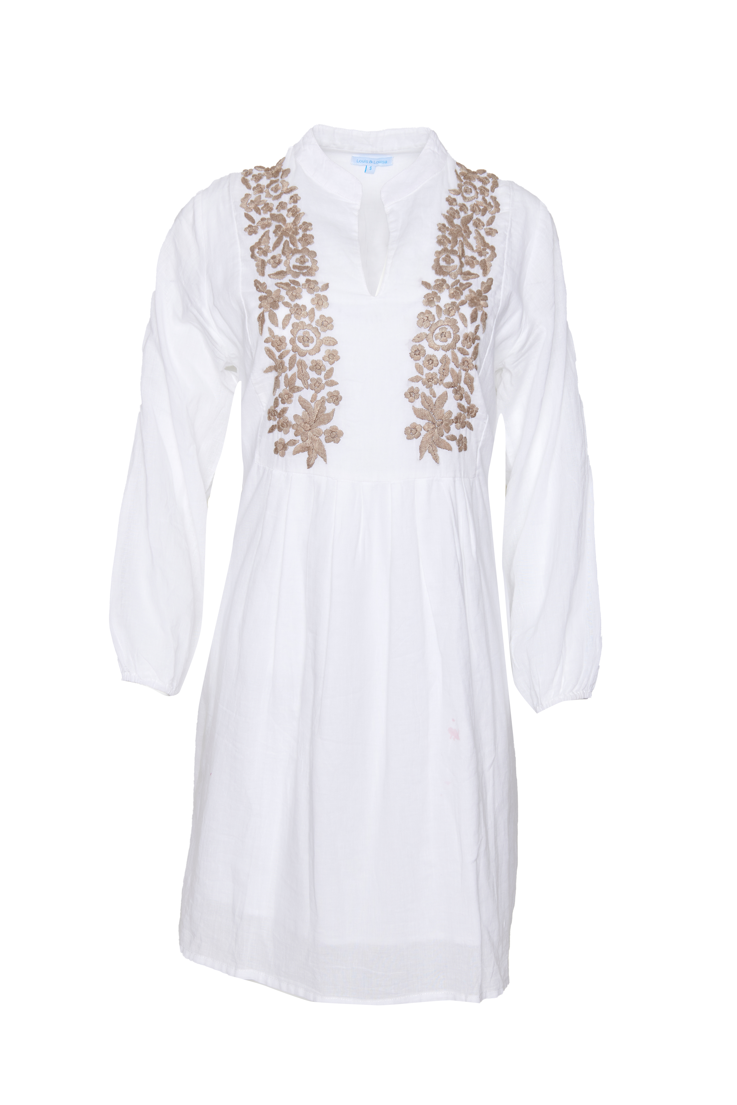 DSC_6181-Kopie Tunika handbestickt V-Schnitt, Damen, weiß / nougat