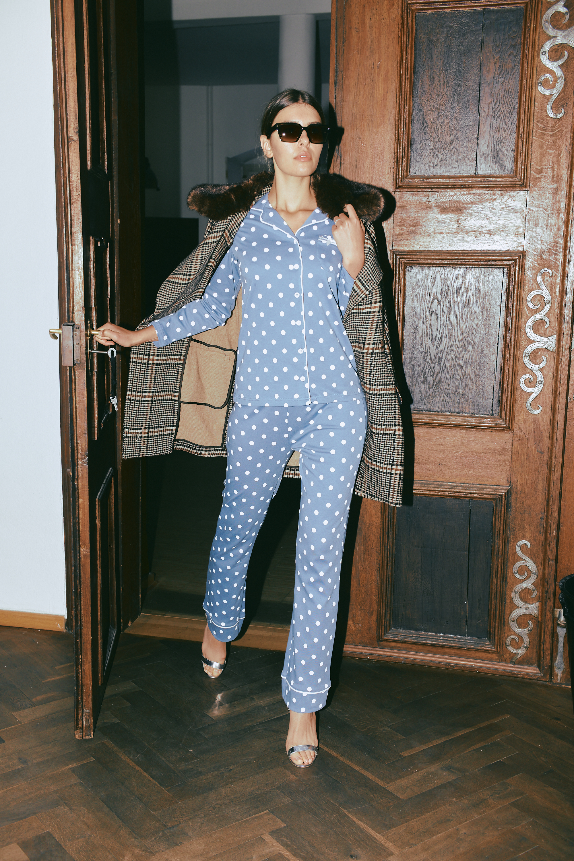Pyjama Knopfleiste Damen "Meine Wohlfühlzeit", blau allover