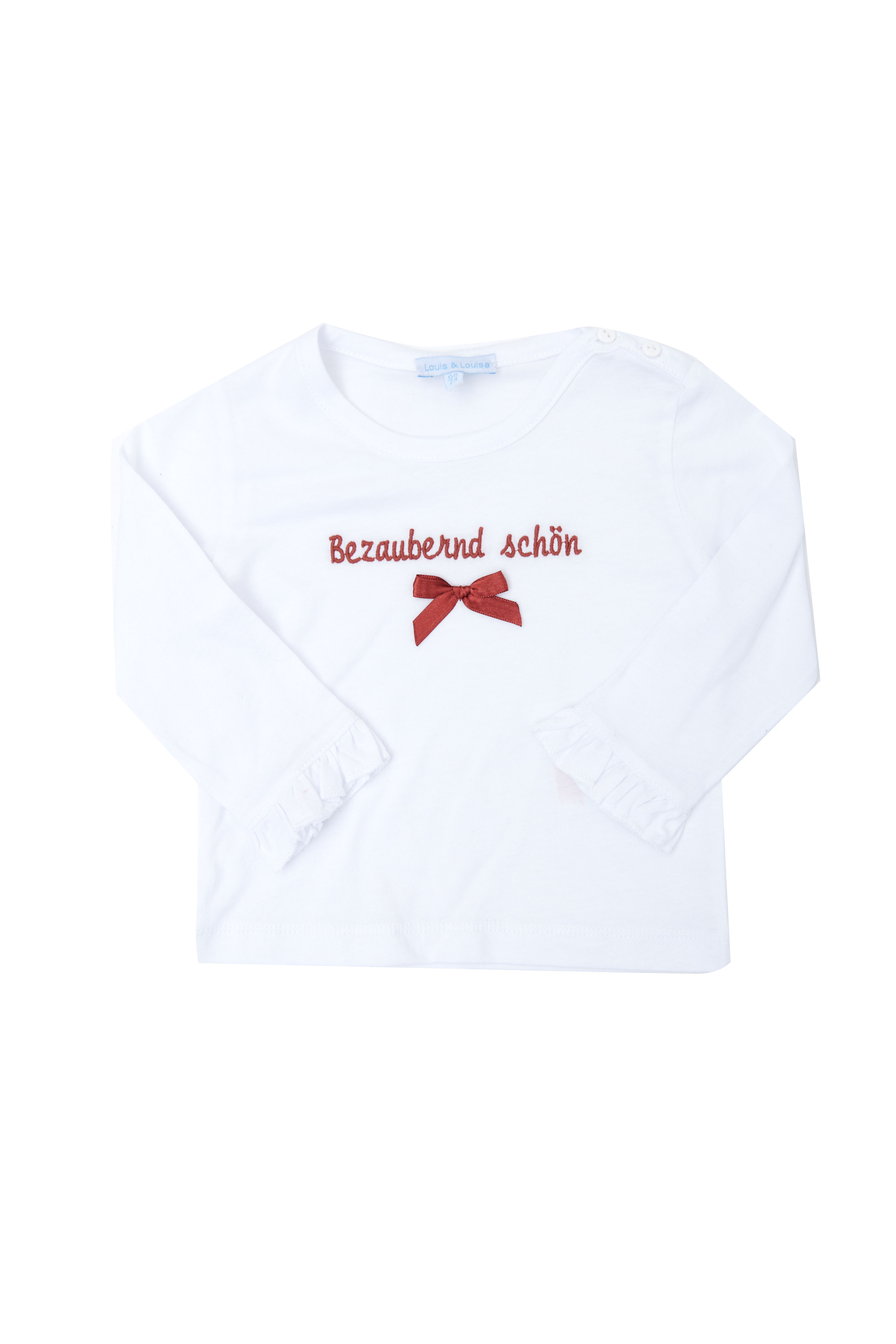 Shirt Baby "Bezaubernd schön", weiß mit Rüsche