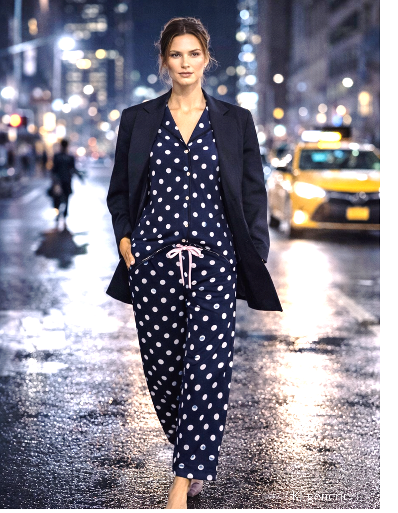 Pyjama Knopfleiste", dunkelblau Pünktchen allover