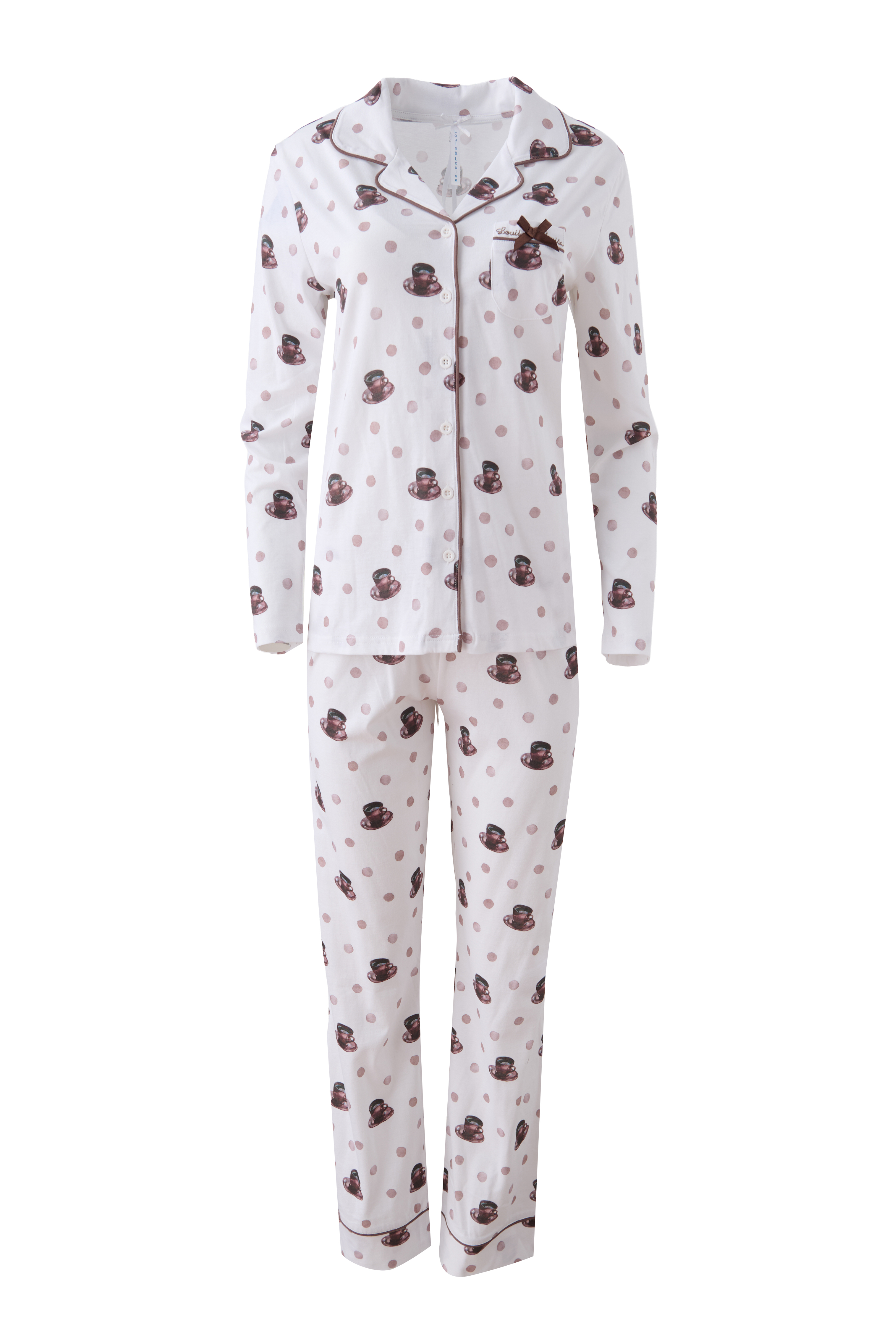 Pyjama Knopfleiste, weiß braun allover