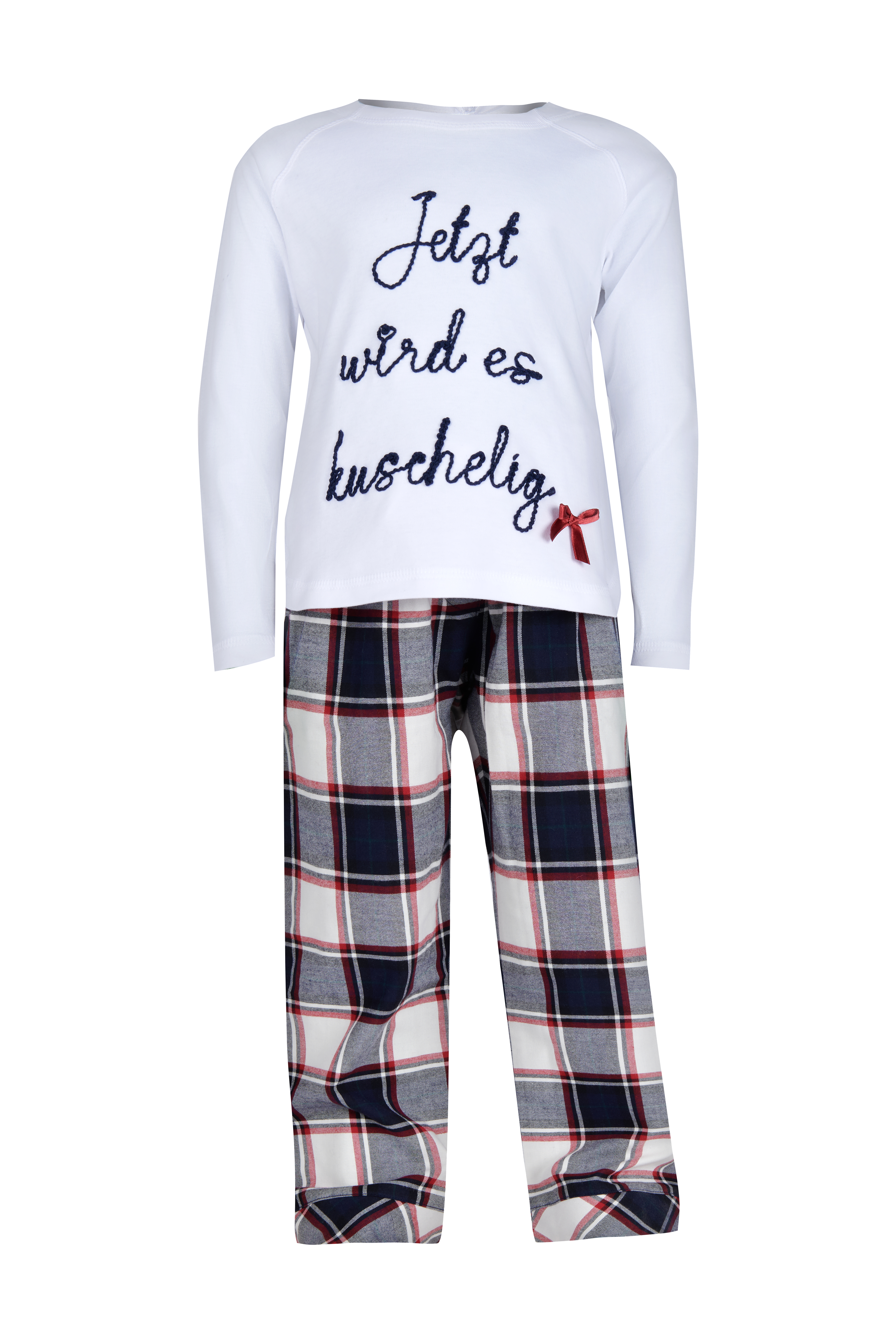 Pyjama Kinder Oversize "Jetzt wird es kuschelig", weiß / flanell