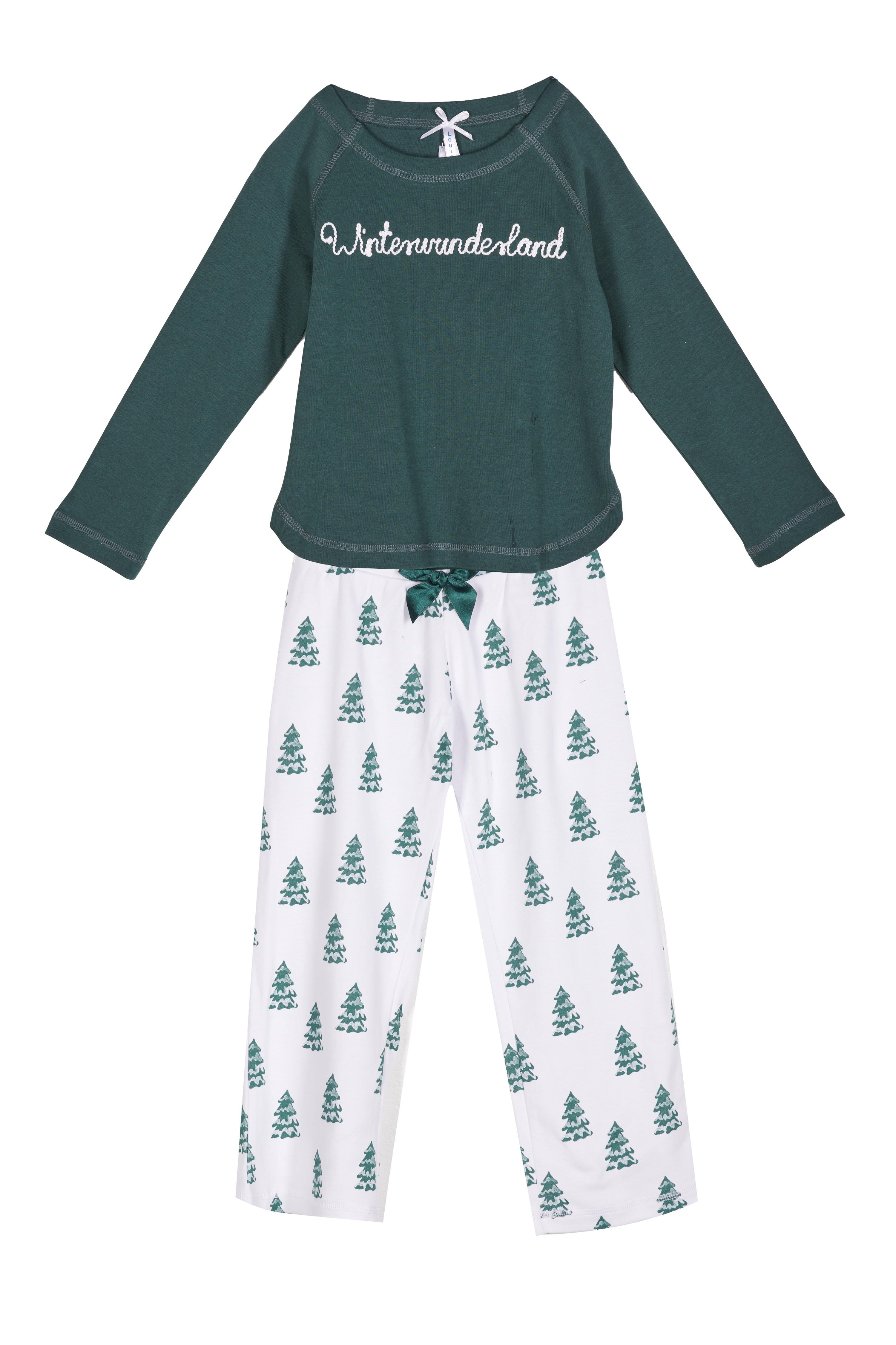 Pyjama Kinder Basic "Winterwunderland", grün / allover