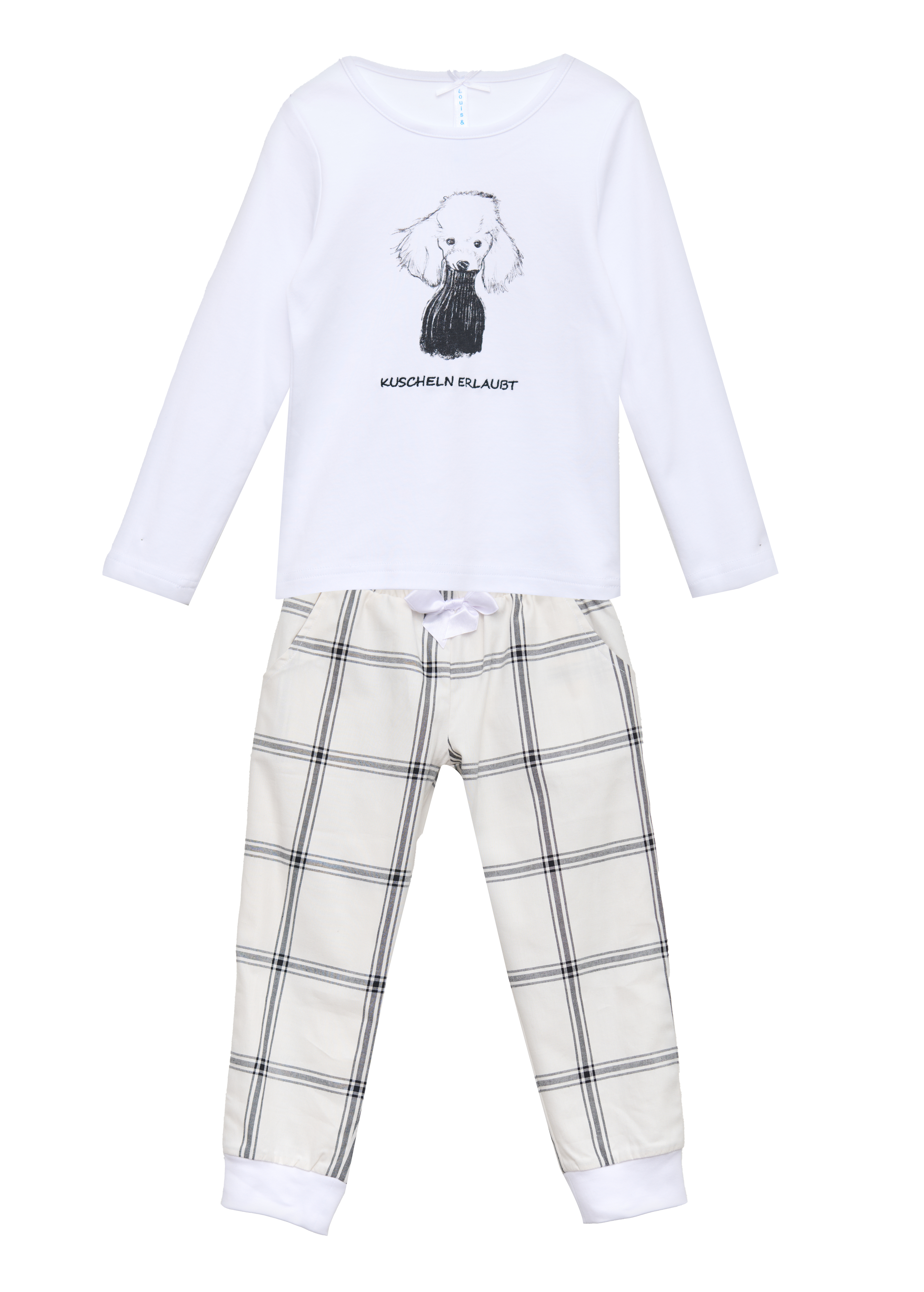 Pyjama Bündchen Kinder "Pudel", weiß / Flanell
