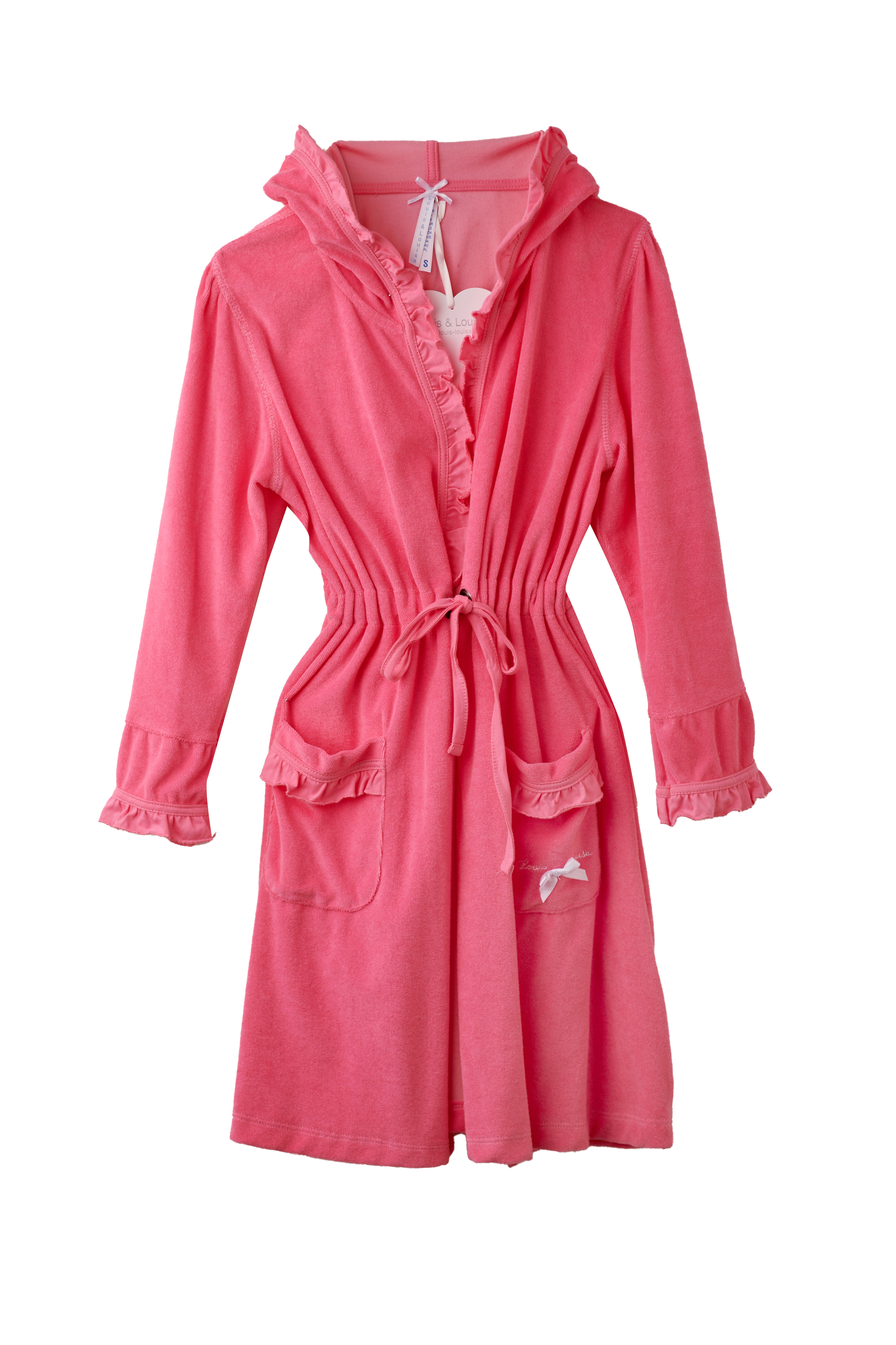 DSC_3043-Kopie Bademantel Damen, pink mit Rüsche, KURZ